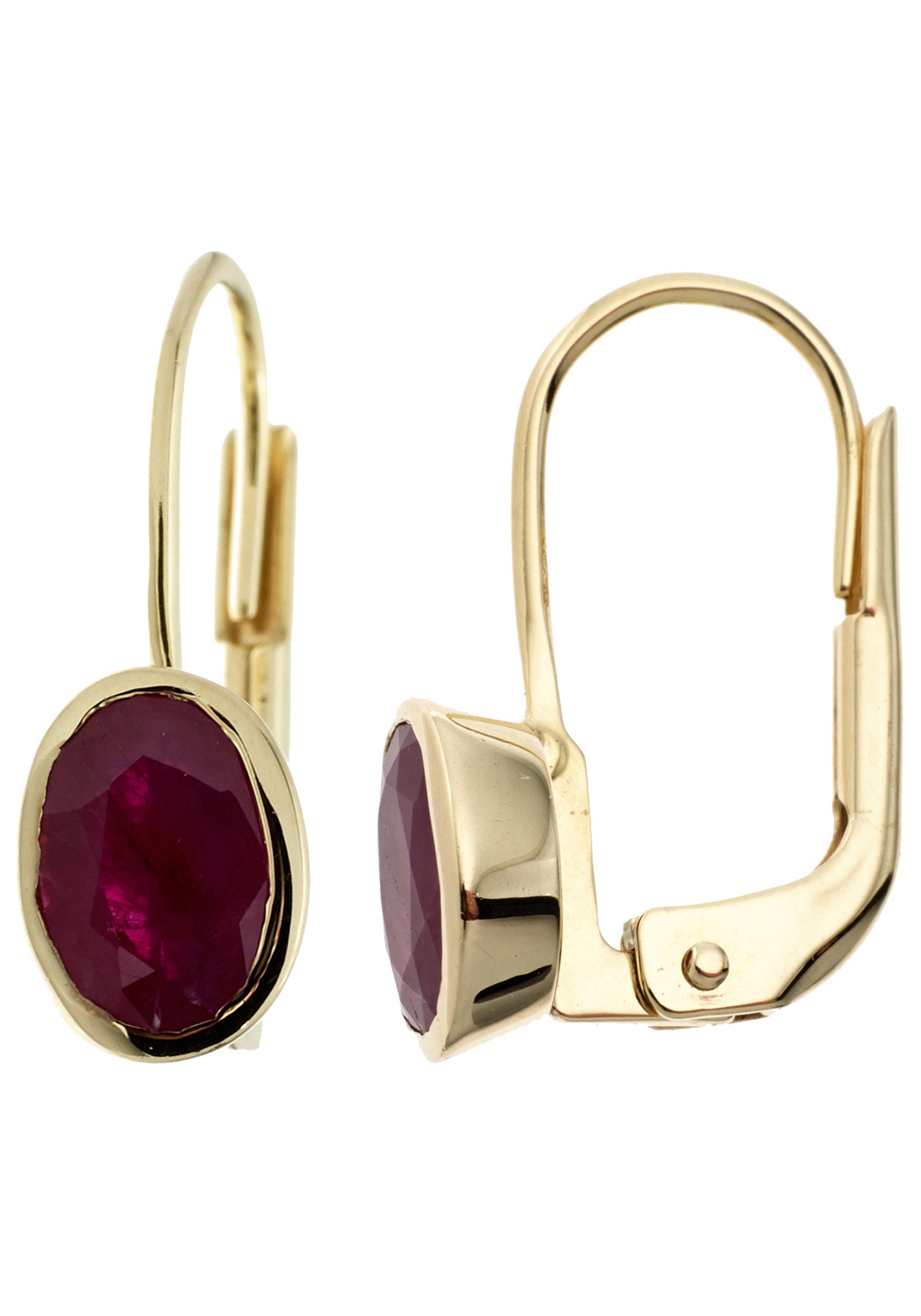 JOBO Paar Ohrhänger, oval 333 Gold mit Rubin