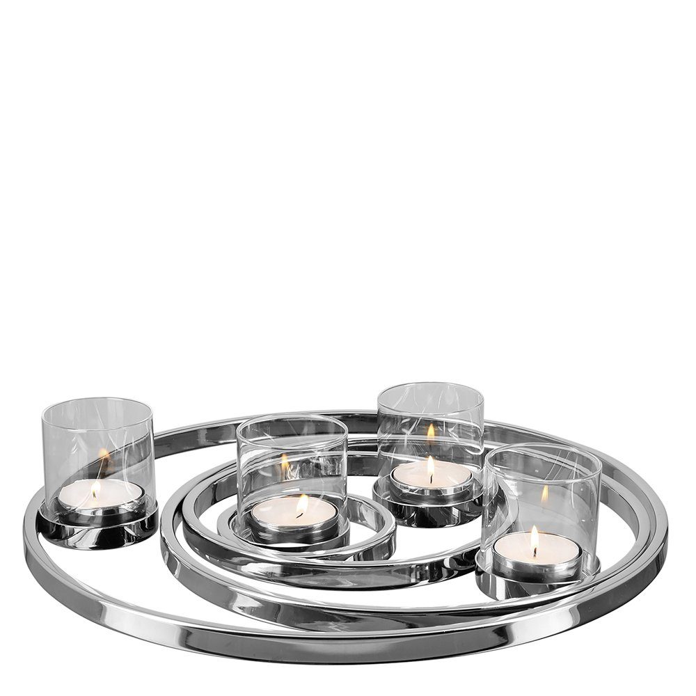 Fink Material: vernickelt, Adventsleuchter, und (1 -flammig, Kerzenhalter aus Edelstahl, 4 Edelstahl Weihnachtsdeko UNIVERSE, Glas St), Glas,