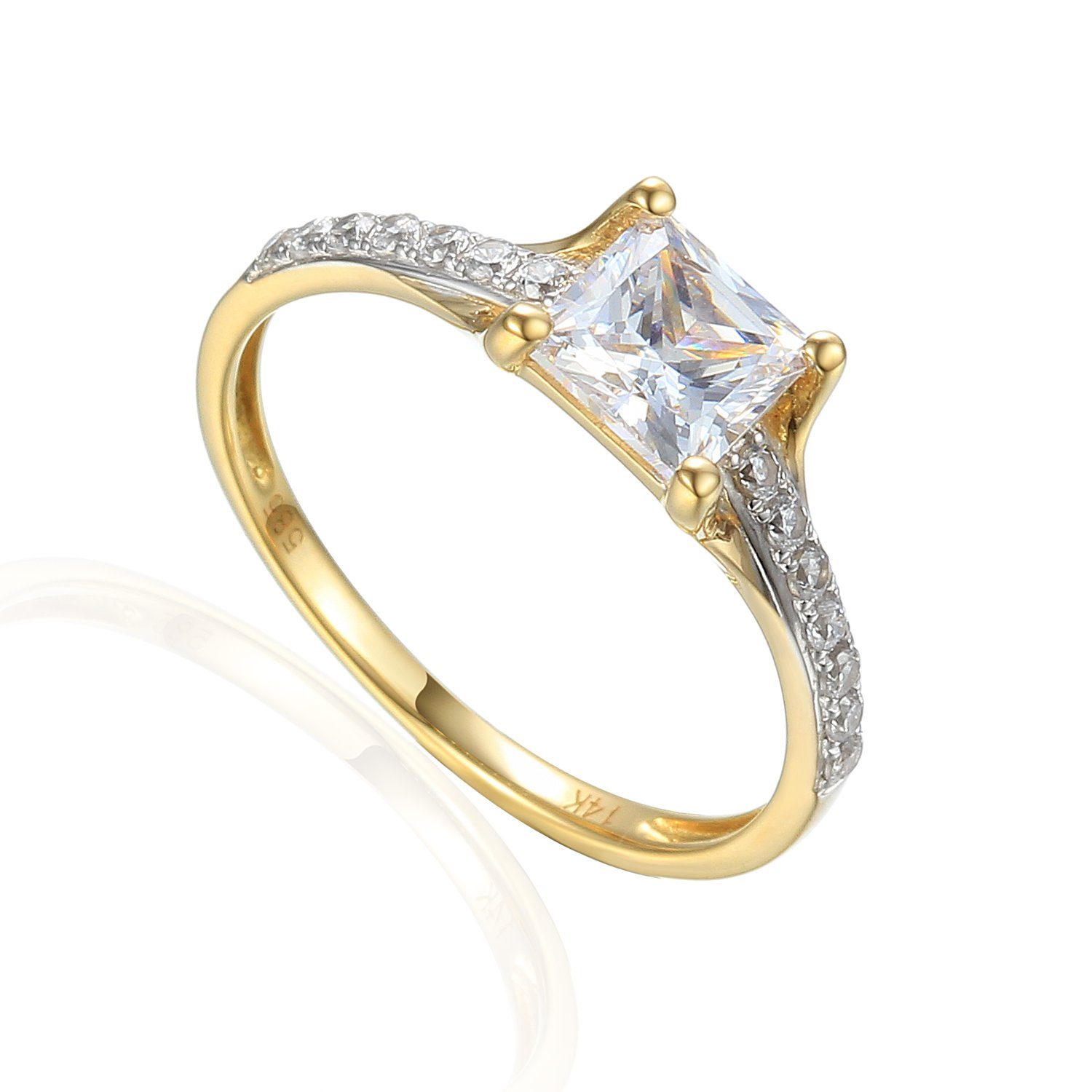 Stella-Jewellery Solitärring 585er Gelbgold Damenring Solitair mit Zirk. Gr.54 (Ring mit Zirkonia, Zirkonia - inkl. Etui), Squareschliff