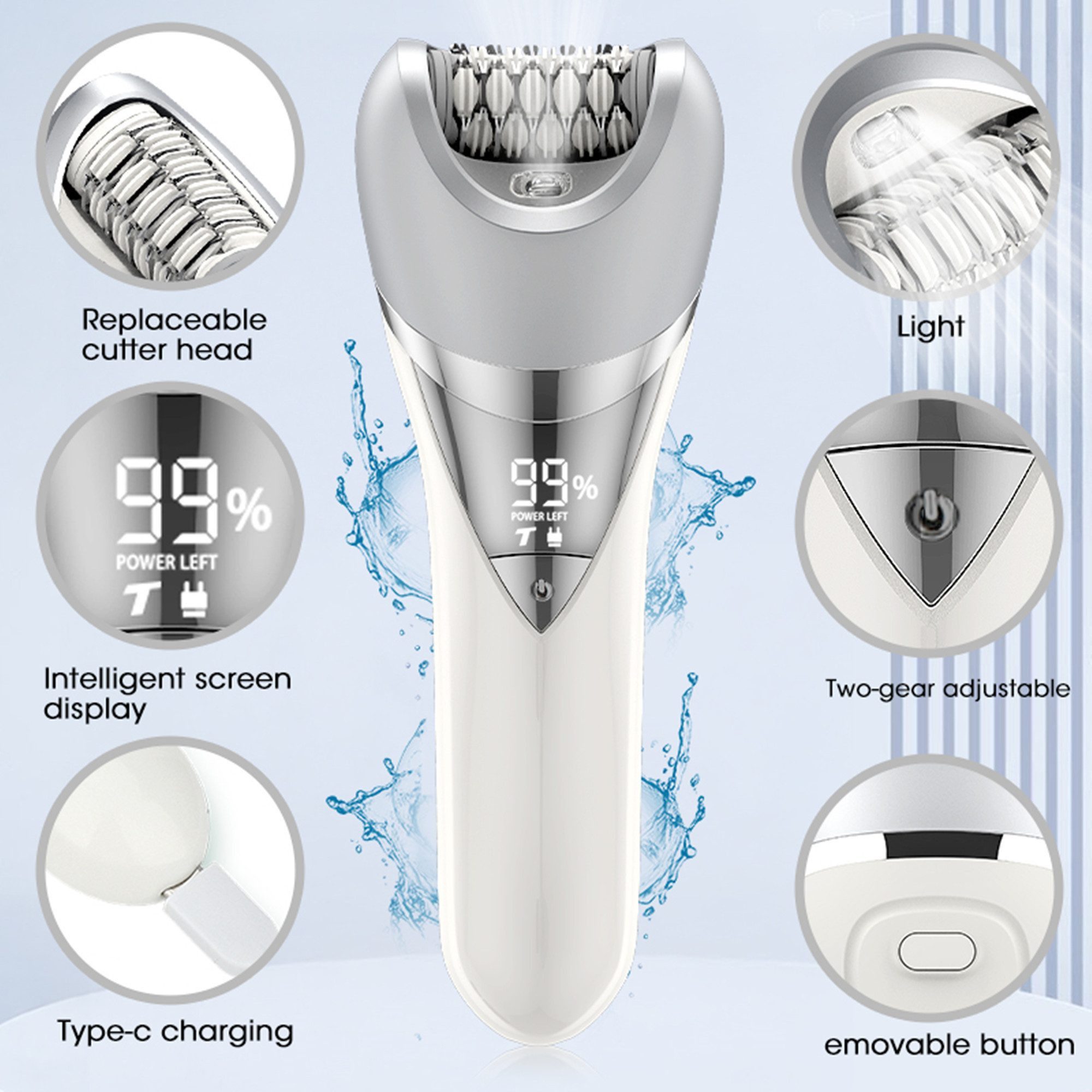 Forrlite Epilierer Epilierer Damen,6-in-1 Epilierer für Damen Kabelloser, Nass und Trocken-Gesichtsepilierer mit Peelingbürste,Reinigungsbürste,Massagekopf IPX7 Wasserdicht,USB Wiederaufladbar und Tragbar