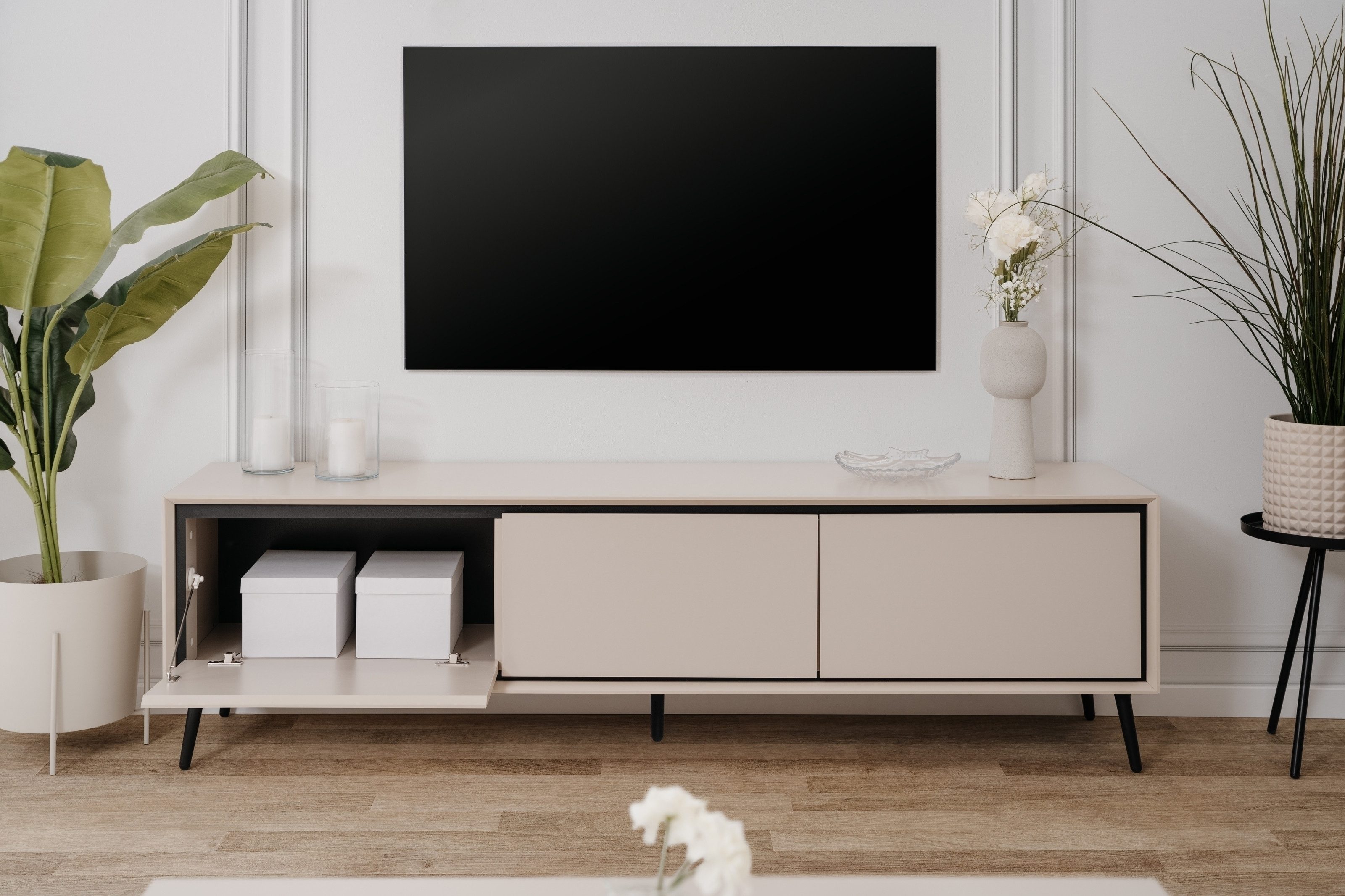 freiraum Lowboard Arona, 3 Klappen, in Sand / Schwarz - 175x50x38cm (BxHxT)