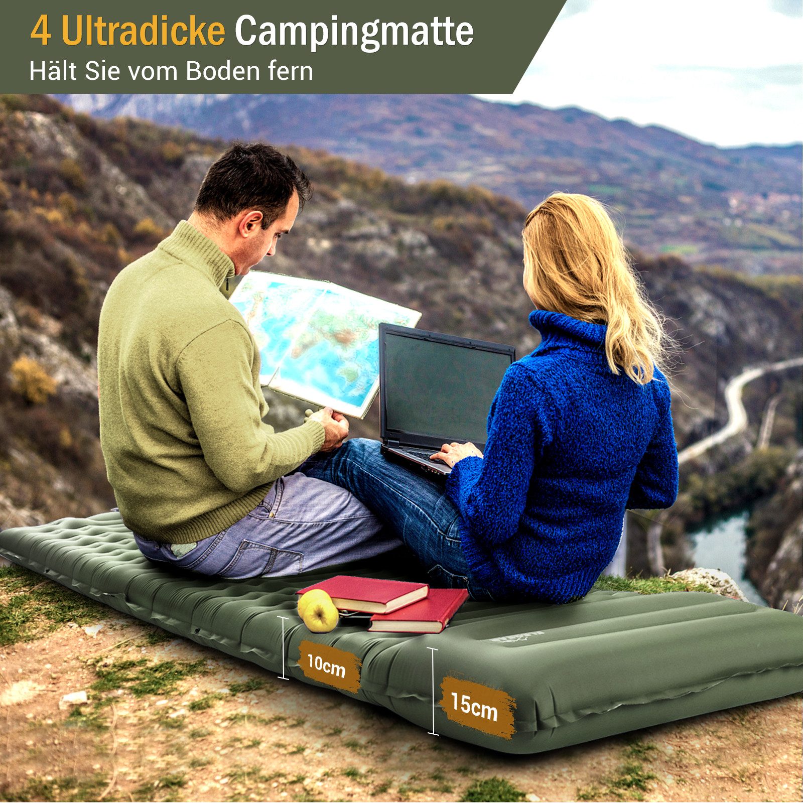 Elegear Isomatte 12cm dicke Campingmatte, 195×65/138CM isomatte selbstaufblasend, (1-tlg), mit Fußpumpe, leicht zu tragen, camping zubehör, für Wandern, Zelt