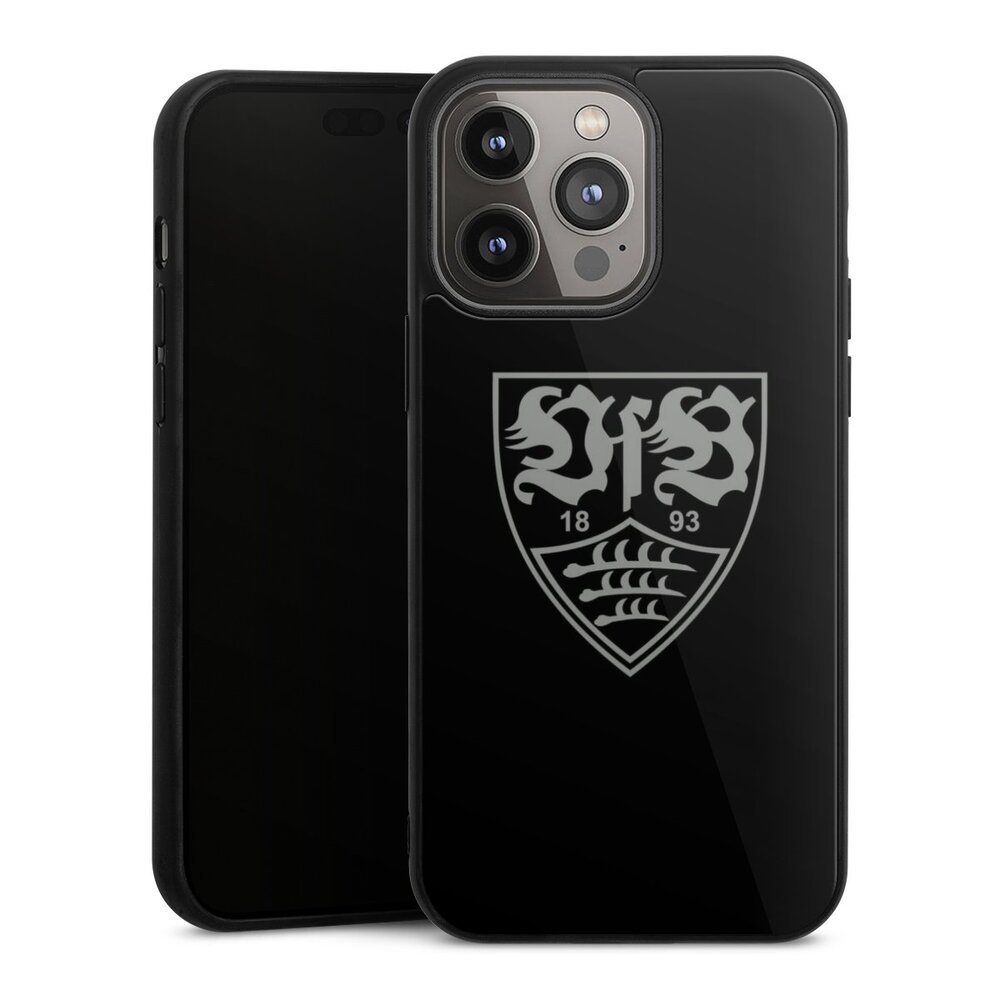 DeinDesign Handyhülle Offizielles Lizenzprodukt VfB Stuttgart Logo VfB Stuttgart schwarz, Apple iPhone 14 Pro Max Gallery Case Glas Hülle