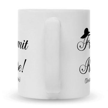 GRAVURZEILE Tasse mit Spruch - Frau mit Klasse, Keramik, Farbe: Weiß
