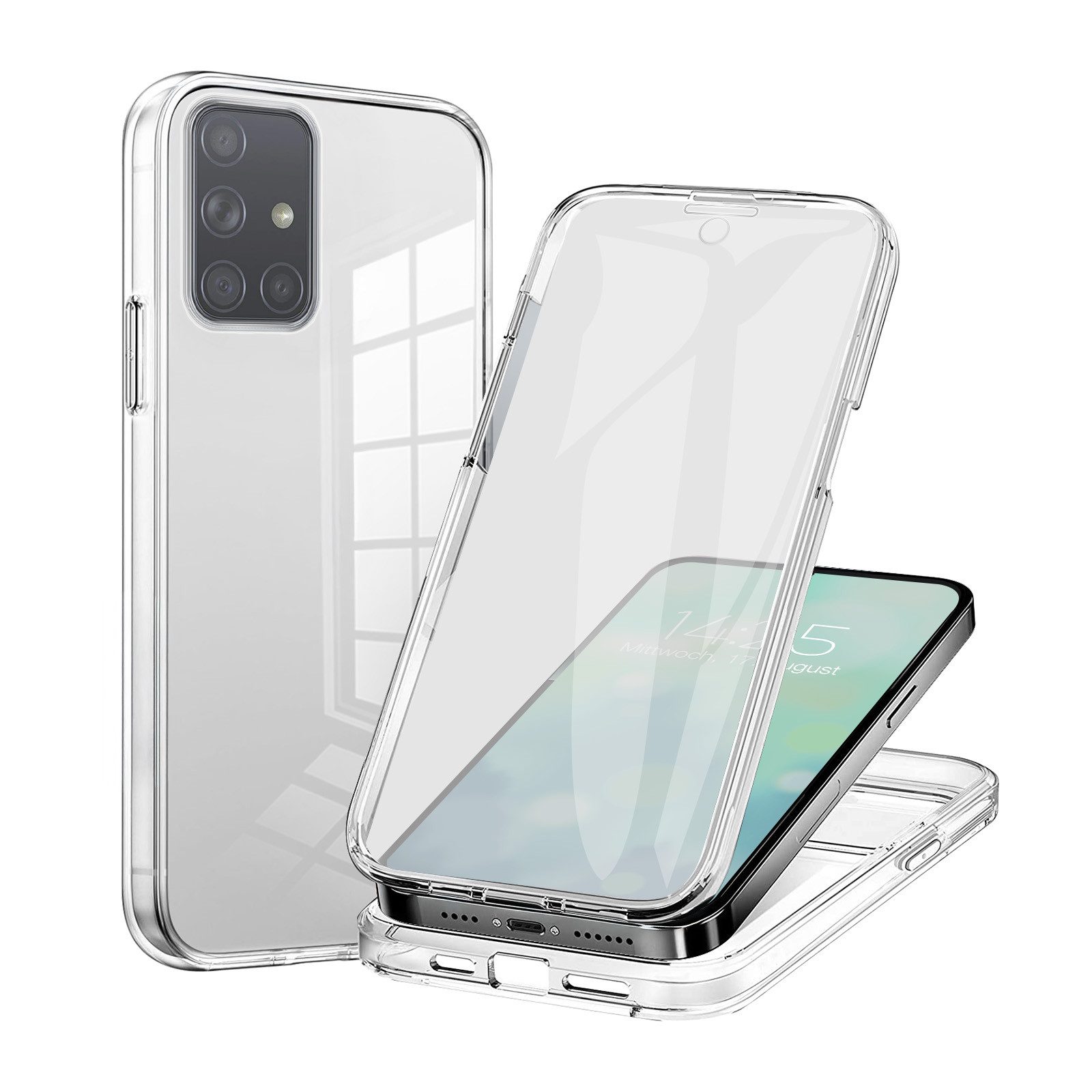 Tec-Expert Handyhülle 360 Grad Hülle für Samsung Galaxy A71 6.7 Zoll, 6.7", Rundum Schutz Cover Case Hülle Transparent
