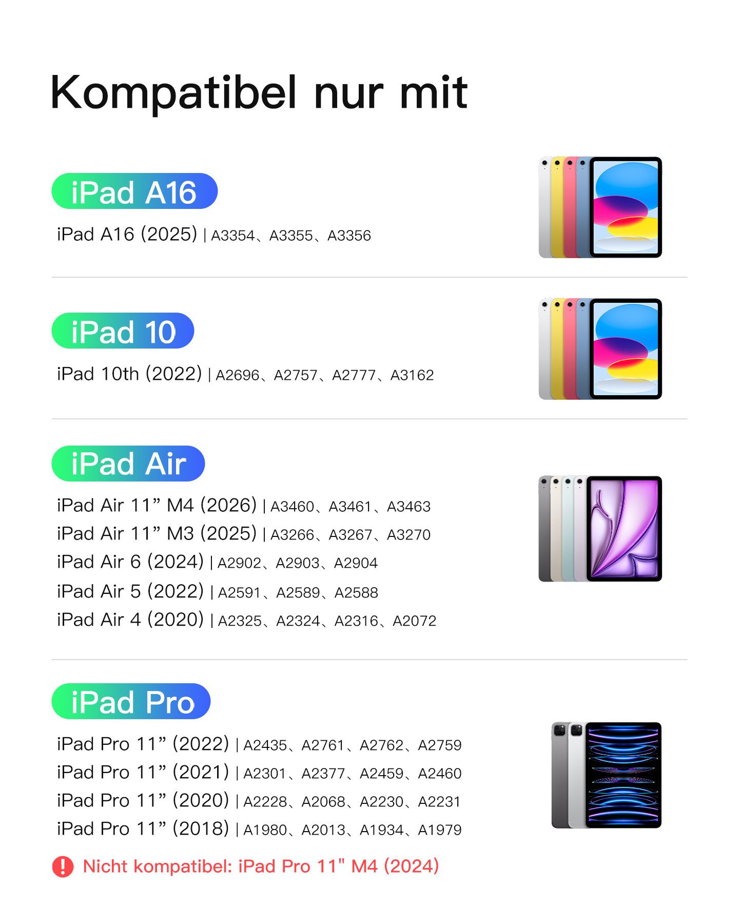 Inateck für iPad 11 Gen A16, 11 Zoll iPad Air M4 M3, iPad 10, iPad Pro 4/3/2/1 iPad-Tastatur (Ultraleichte, Abnehmbare Tastatur mit Touchpad, Tragbar)