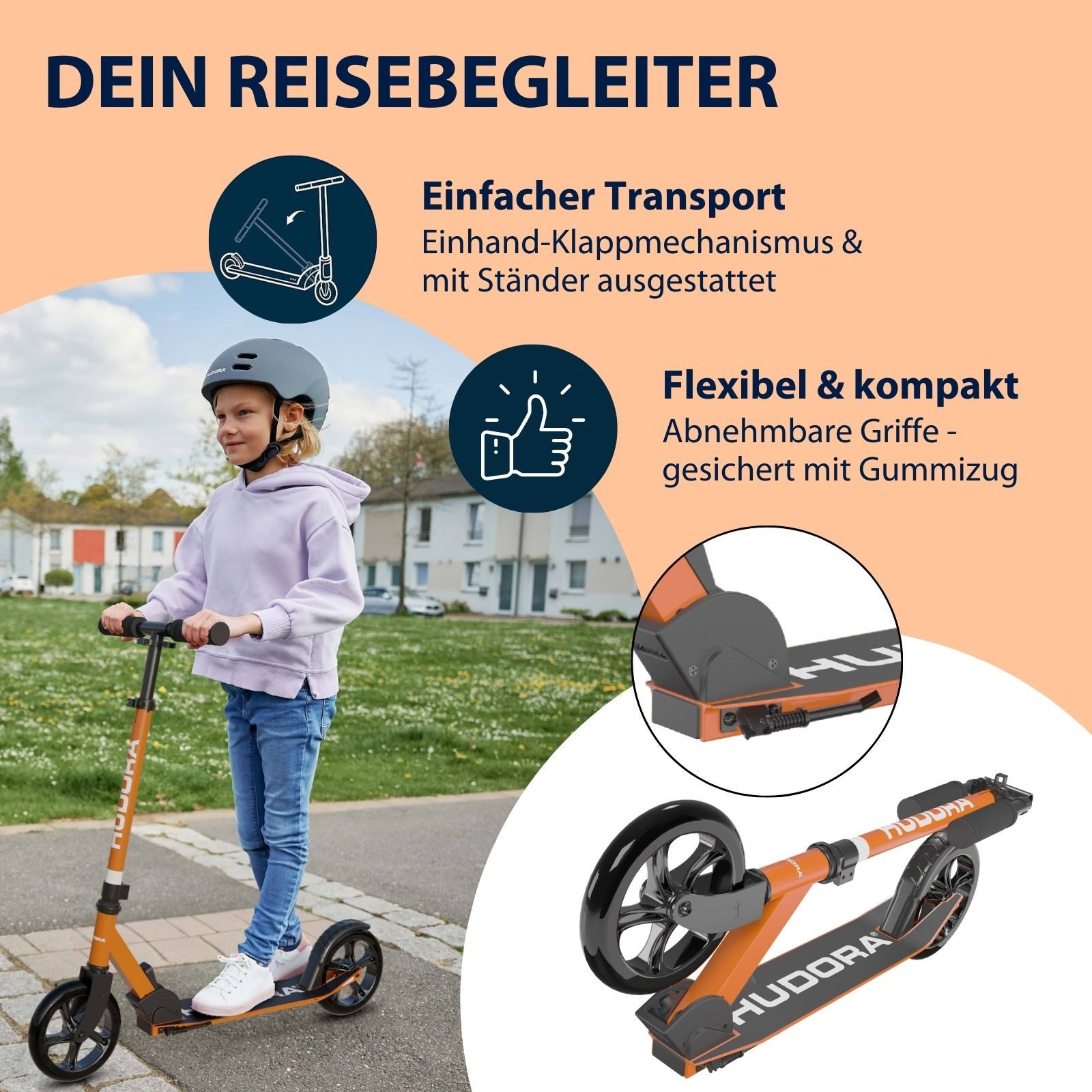 Hudora Cityroller Scooter Start 200 Höhenverstellbarer & zusammenklappbarer Cityroller, Kinder- & Erwachsenenroller für bis zu 100kg mit Ständer