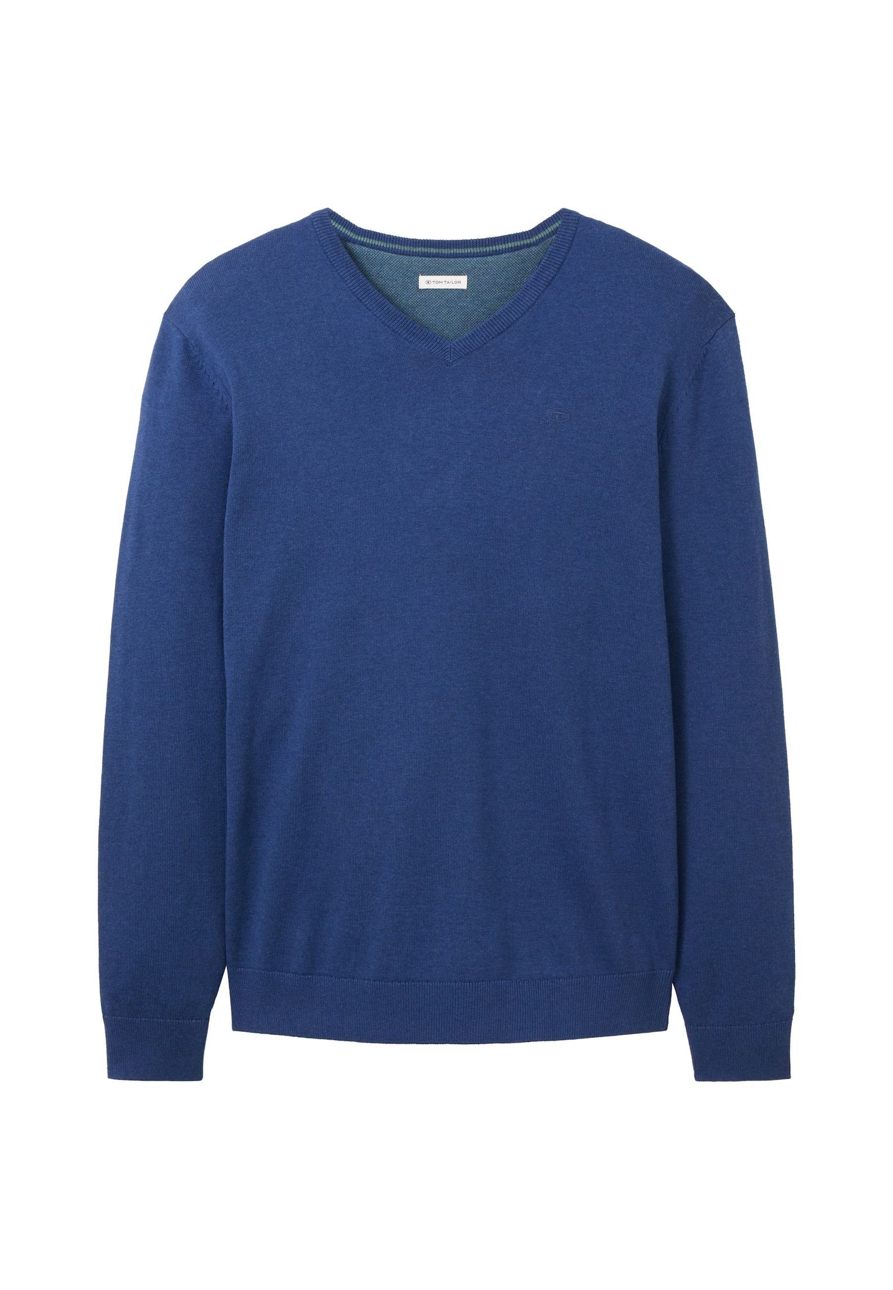 blau TAILOR Sweatshirt (1-tlg) TOM mit meliert Sweatshirt Rippbündchen Pullover