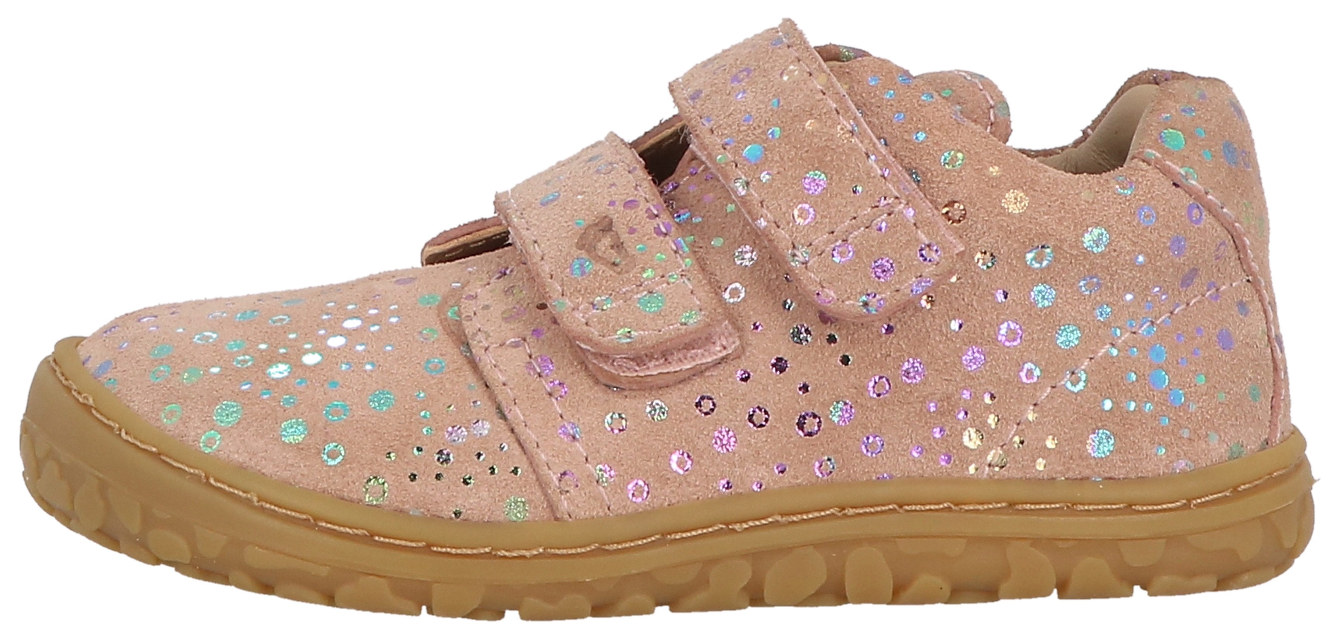 Lurchi Noah Barefoot Barfußschuh, Klettschuh, farbiger Glitzerdruck, Größenschablone zum Download