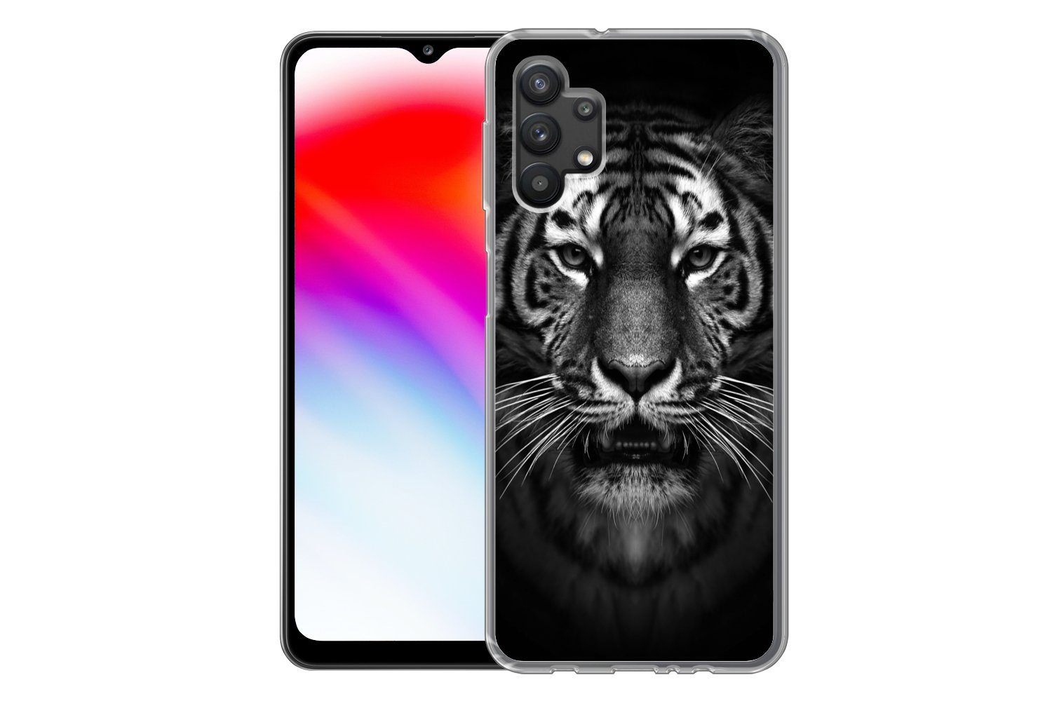 MuchoWow Handyhülle für Samsung Galaxy A32 5G Tiger - Tiere - Schwarz - Weiß - Porträt - W, Smartphone-Bumper, Print, Handy Schutzhülle Dünn