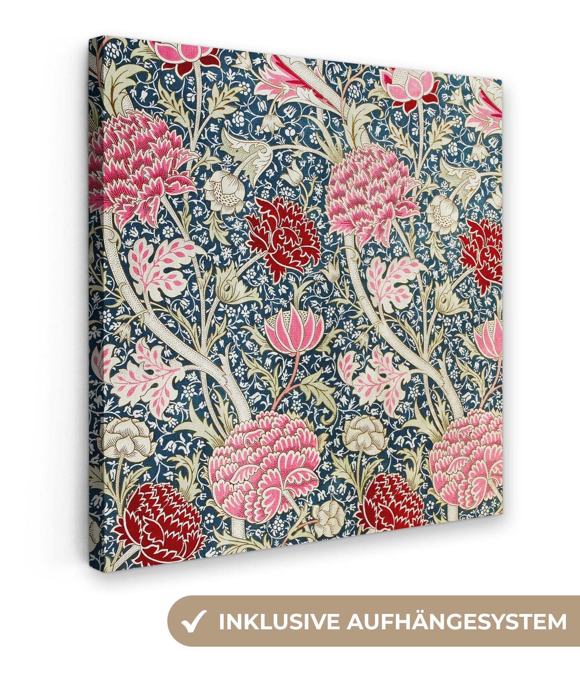 OneMillionCanvasses® Gemälde Blumen - Vintage - Rosa - Botanisch, (1 St), Leinwand Bilder für Wohnzimmer Schlafzimmer, 20x20 cm