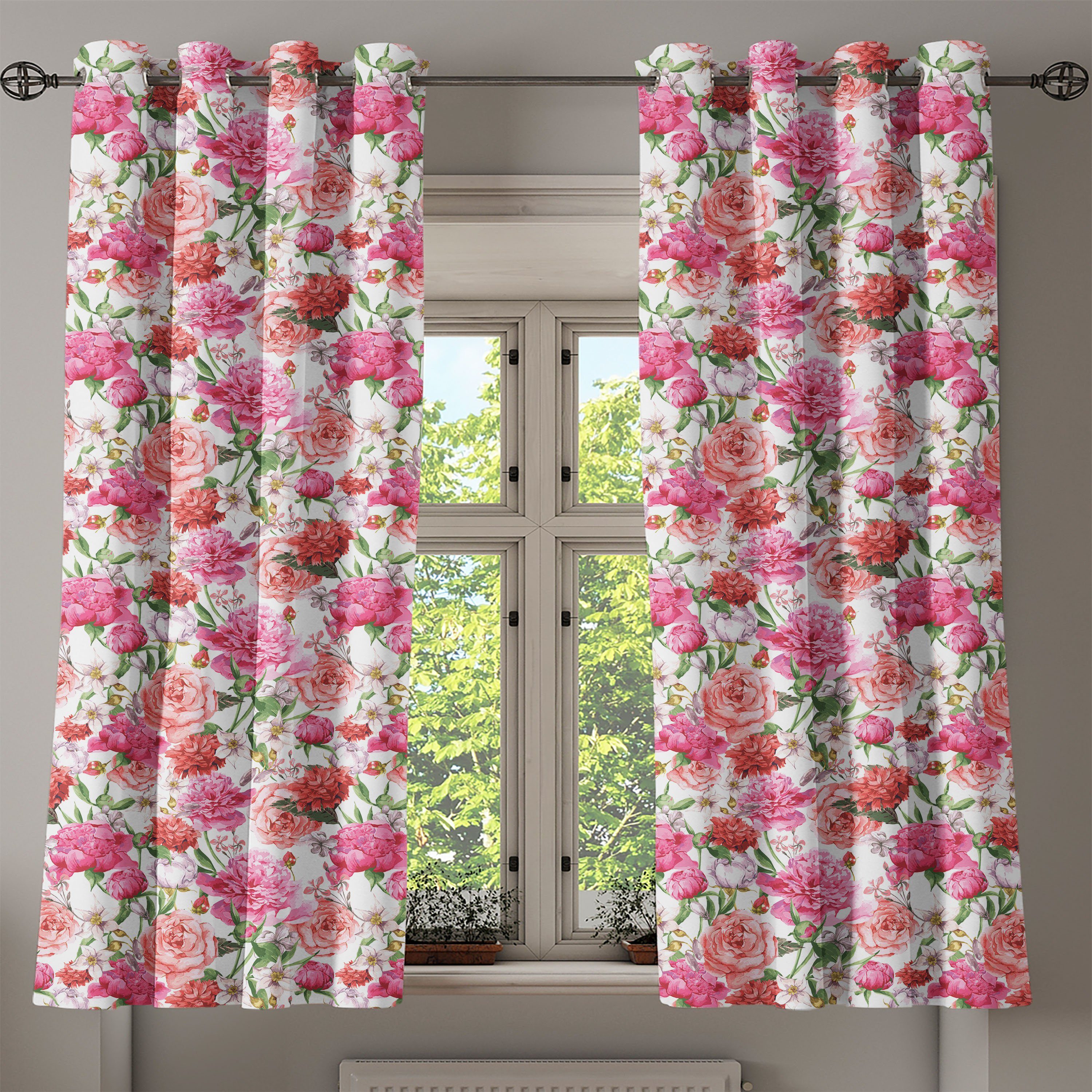 Chic Wohnzimmer, Roses Shabby Spring für 2-Panel-Fenstervorhänge Schlafzimmer Garden Abakuhaus, Gardine Dekorative