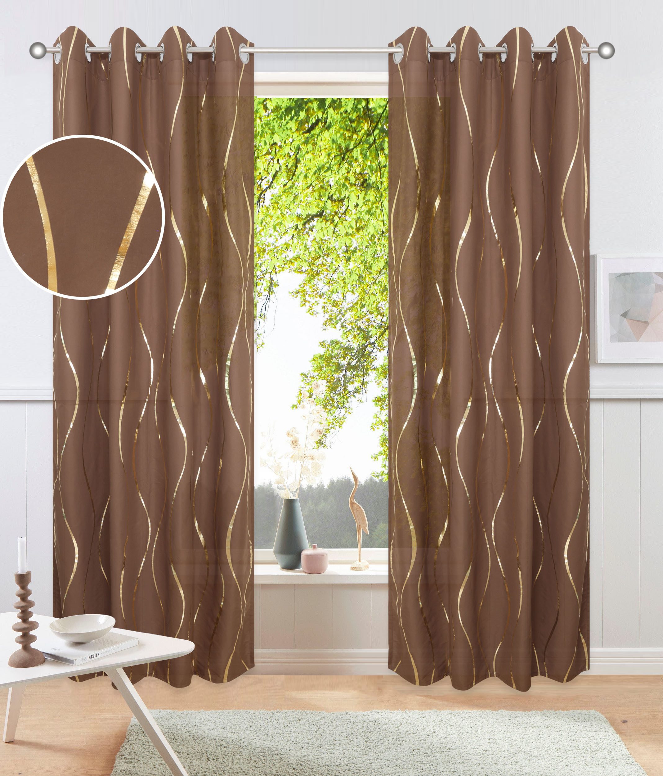 OTTO home Gardine Quinnton (2 St), Ösen, halbtransparent, Polyester, Metallic-Akzente, Gardine, mittelleichter Stoff, halbtransparent