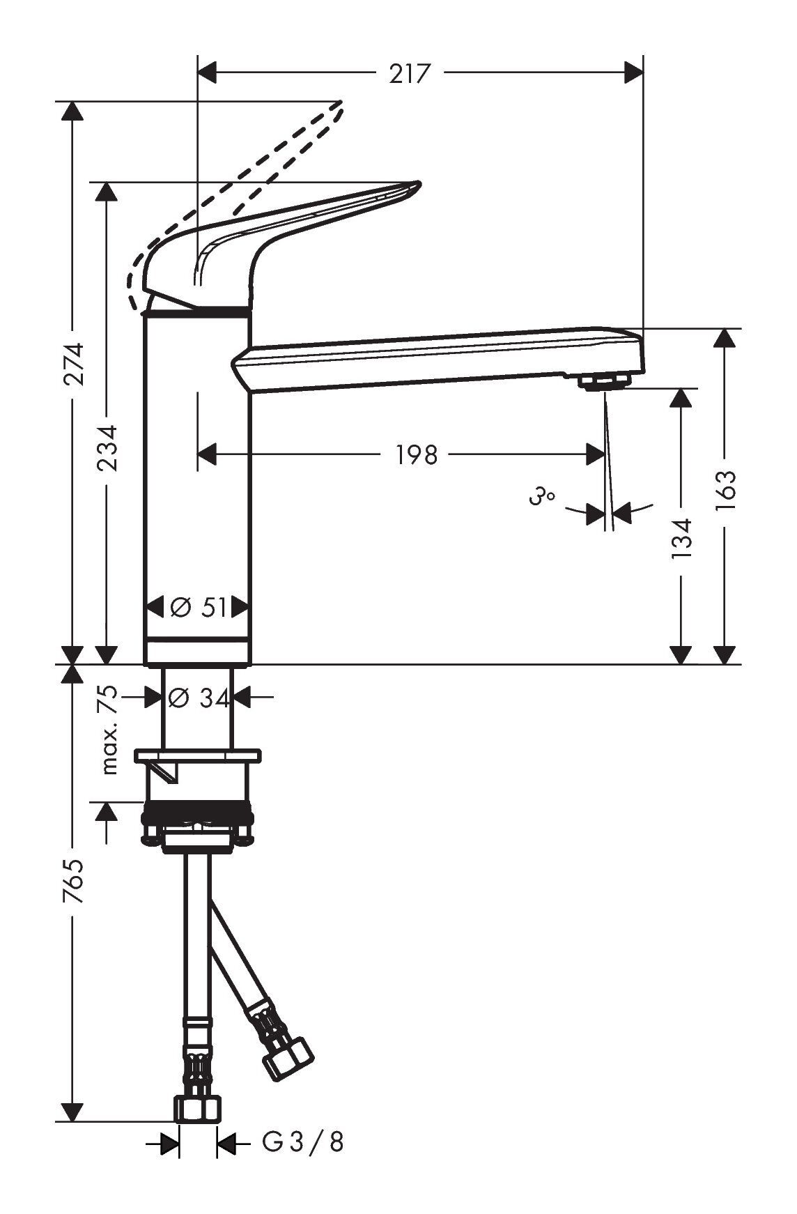 1jet Einhebel-Küchenmischer 120 M42 Küchenarmatur Focus für hansgrohe Vorfenstermontage - Chrom