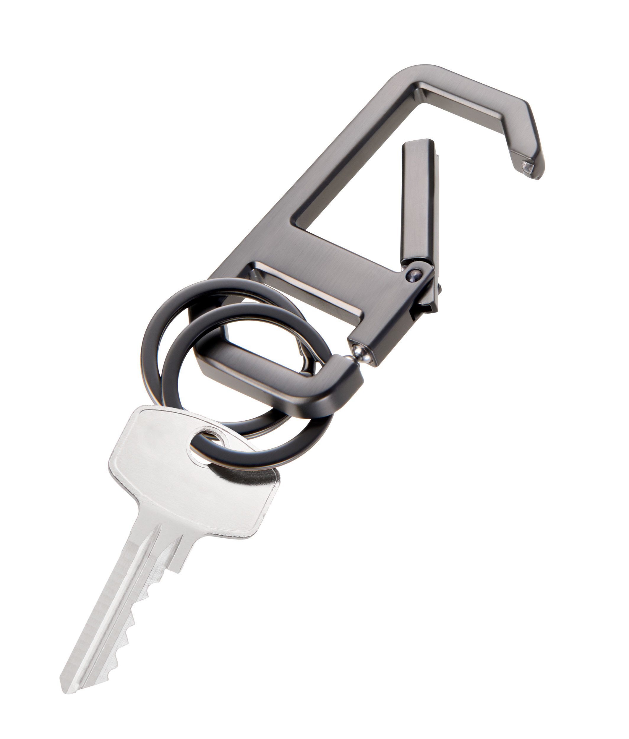 TROIKA Schlüsselanhänger ALVAR NERO, mit Karabiner & 2 Schlüsselringen – Kugelverschluss (1-tlg), Klickverschluss, Metallguss in mattem Gunmetal, 9 cm Länge