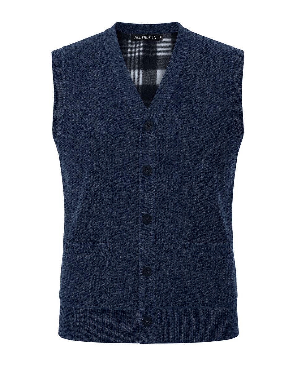 Allthemen Strickweste Herren Britische Strickweste mit V-Ausschnitt winddicht mit Futter