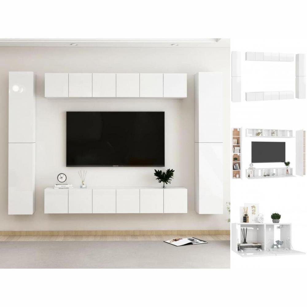 Spanplatte vidaXL 10-tlg Hochglanz-Weiß Kleiderschrank TV-Schrank-Set
