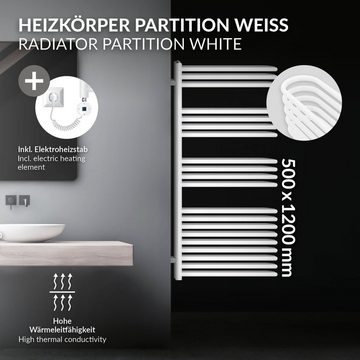 LuxeBath Badheizkörper Designheizkörper Handtuchheizkörper Handtuchtrockner, Weiß 500x1200mm mit Montage-Set