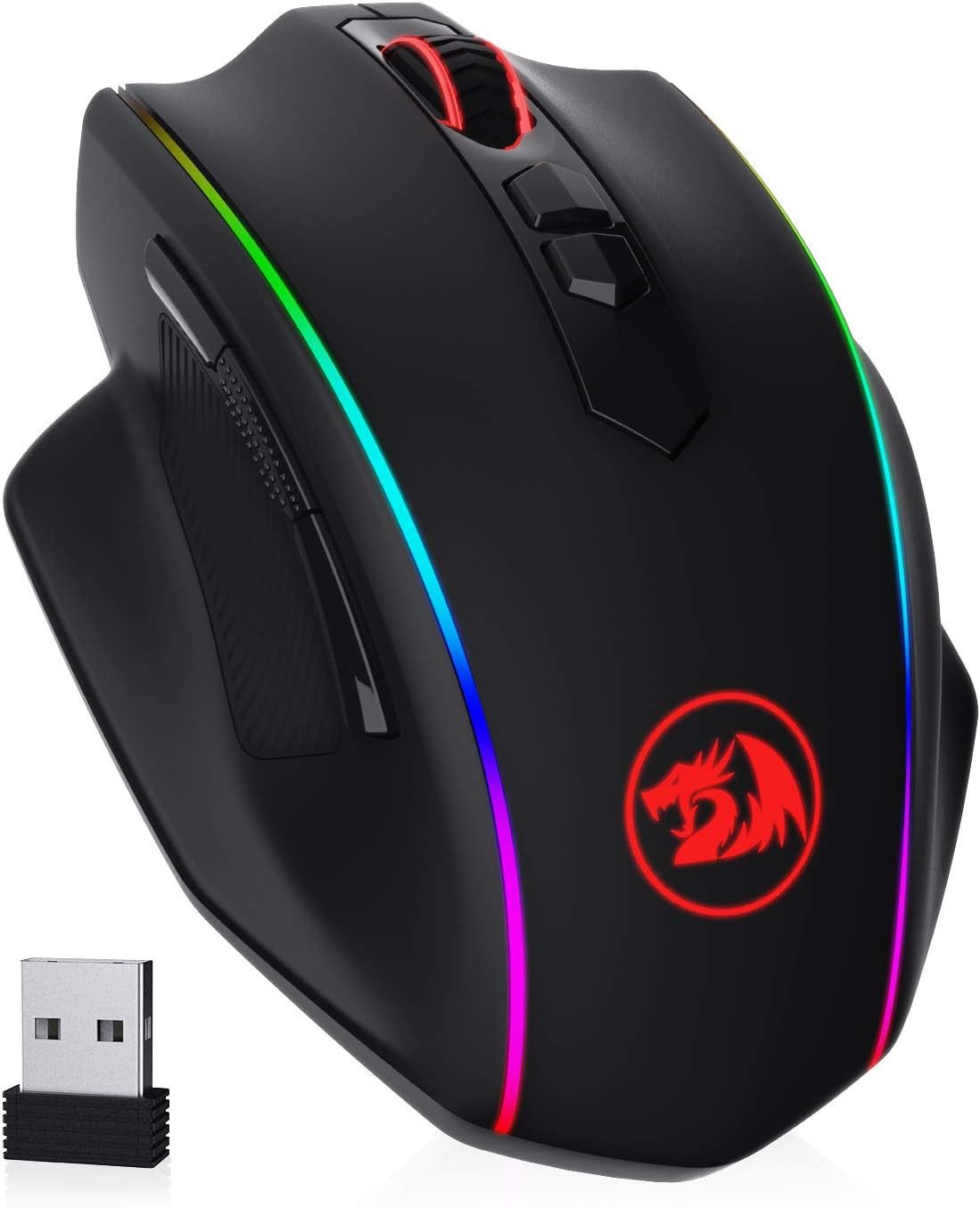 Redragon kabellose, 8 programmierbare Tasten Gaming-Maus (kabelgebunden, RF Wireless, 1 dpi, bis 16.000 DPI, RGB-Beleuchtung)
