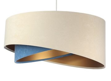 Licht-Erlebnisse Pendelleuchte MARLON, ohne Leuchtmittel, in Weiß Creme Blau Gold E27 D: 50 cm Stoff Metall Modern Wohnzimmer