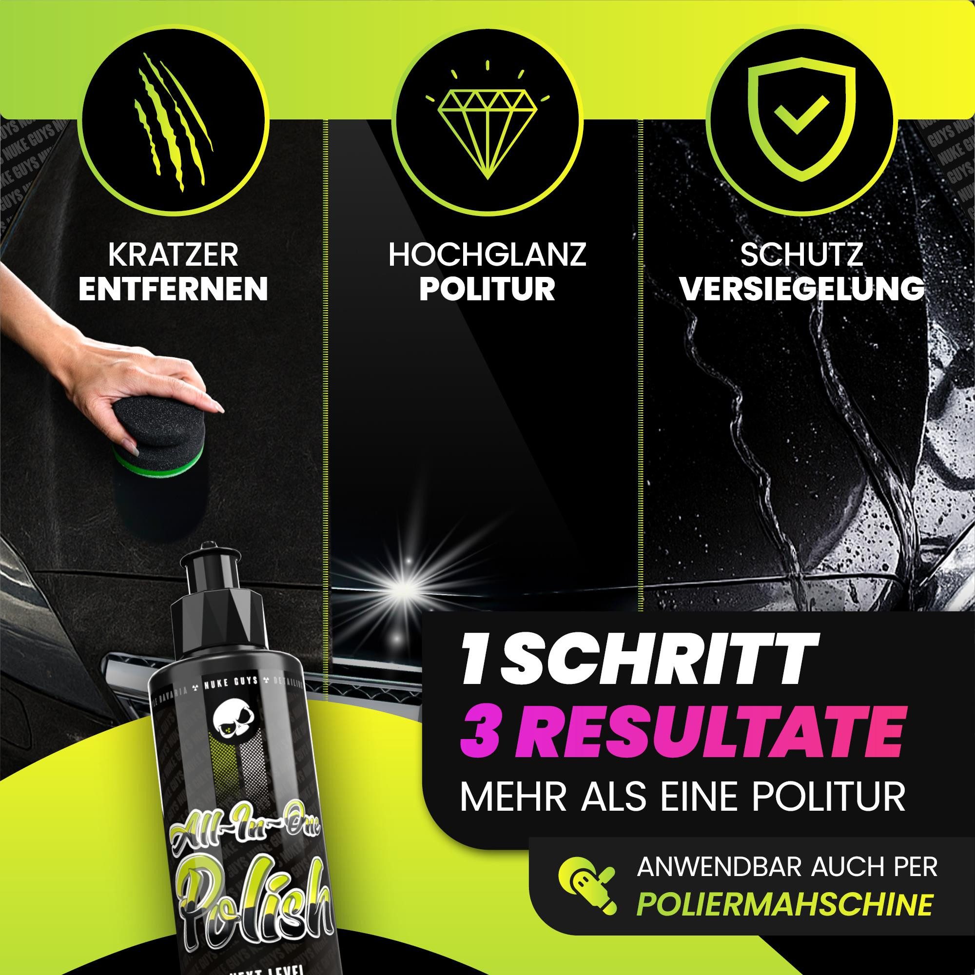 Nuke Guys All in One Polish 250ml Hochglanz Versiegelung Autopolitur (1 St), Autopolitur mit Versiegelung - zum Kratzer entfernen