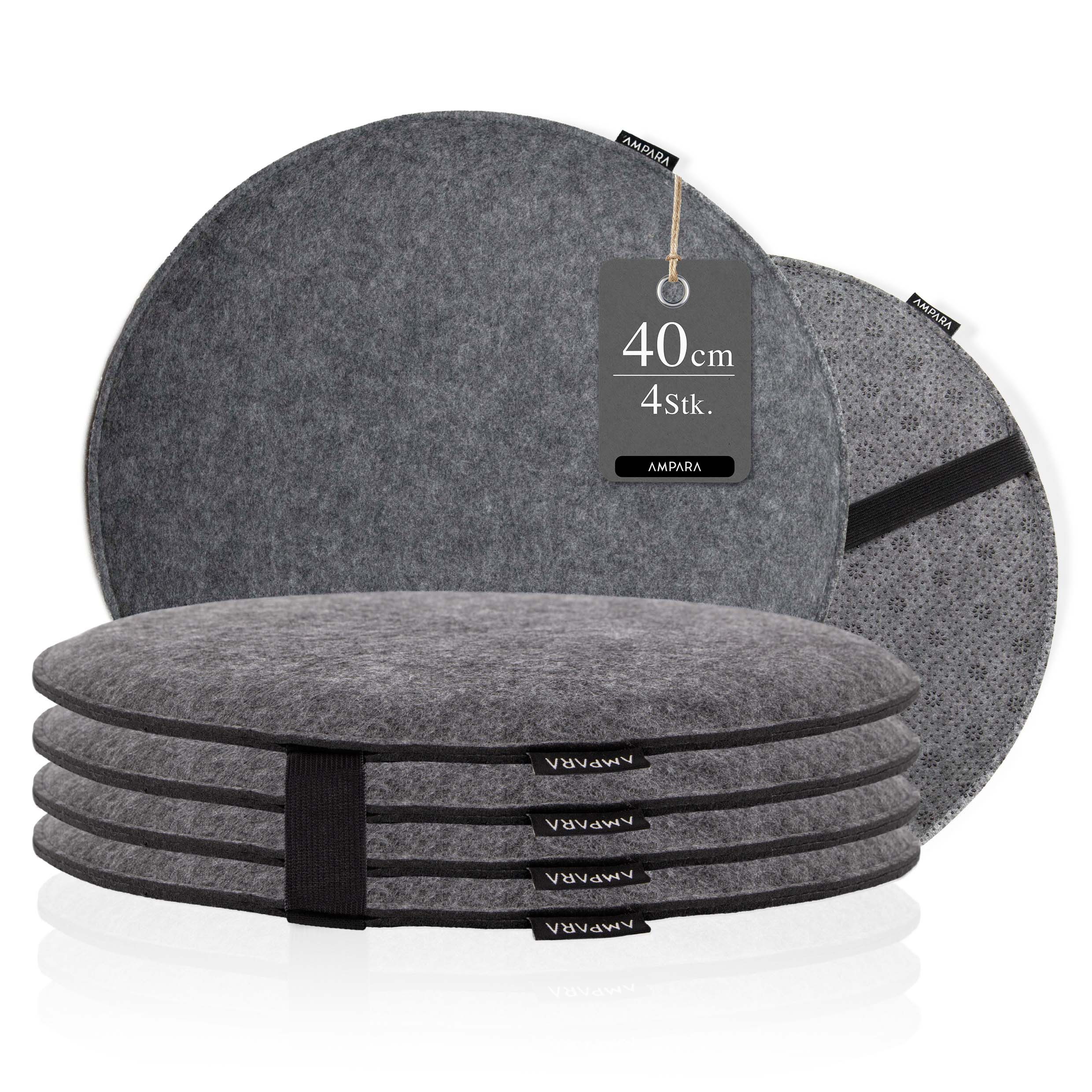 AMPARA Подушка для стула rund 40cm - für Stuhl, Bank, Lounge etc., Rutschfest, mit Klettverschluss