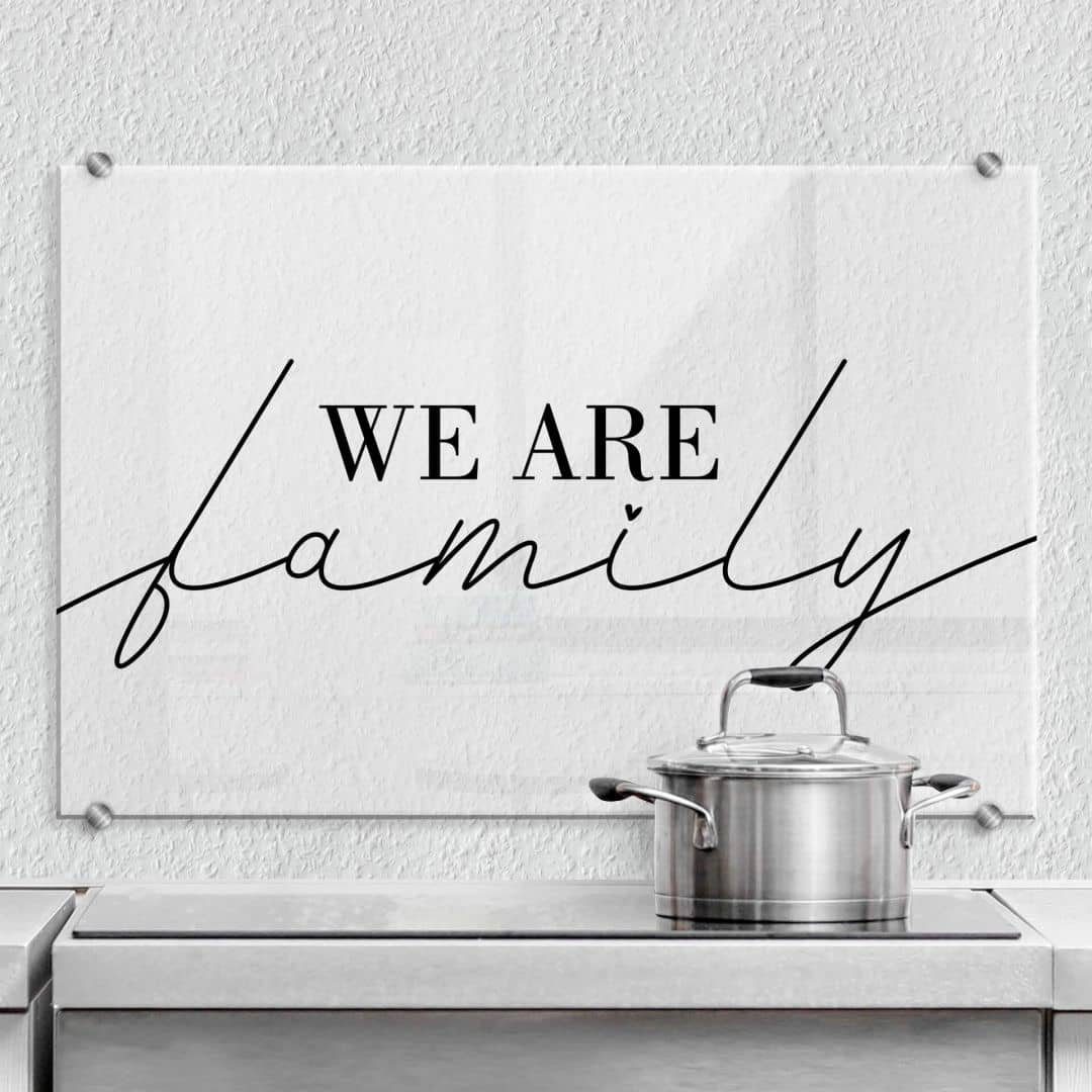 K&L Wall Art Gemälde Wandschutz Bild Spritzschutz Küche Schriftzug We Are Family Klarglas, Küchenrückwand montagefertig