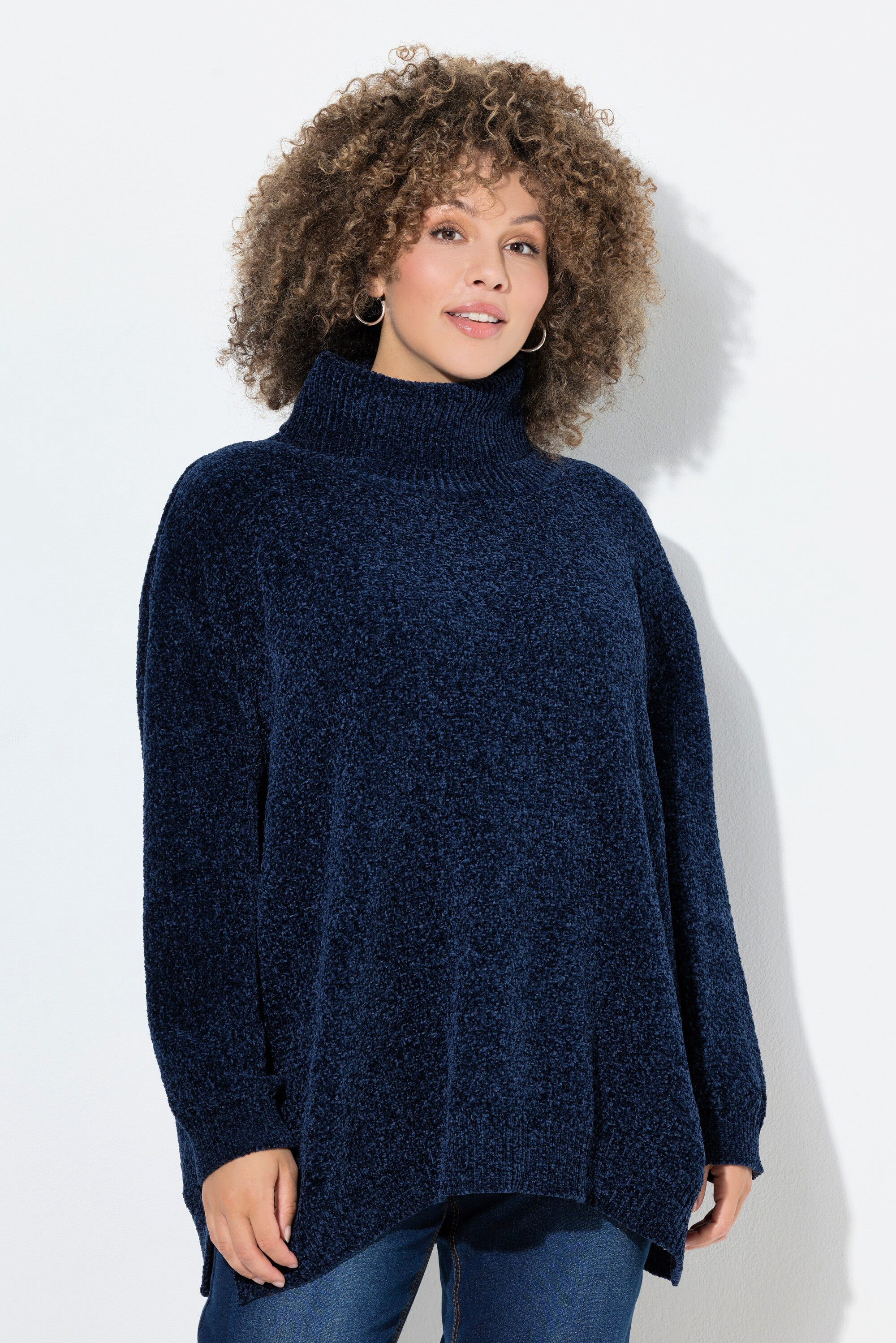 Ulla Popken Longpullover Chenille-Pullover Oversized Stehkragen günstig online kaufen