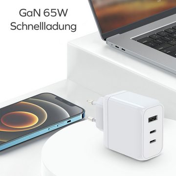 Woyax Woyax 65W USB C, 3-Port PD3.0/QC4.0 Type C mit GaN Tech Ladegerät Smartphone-Ladegerät