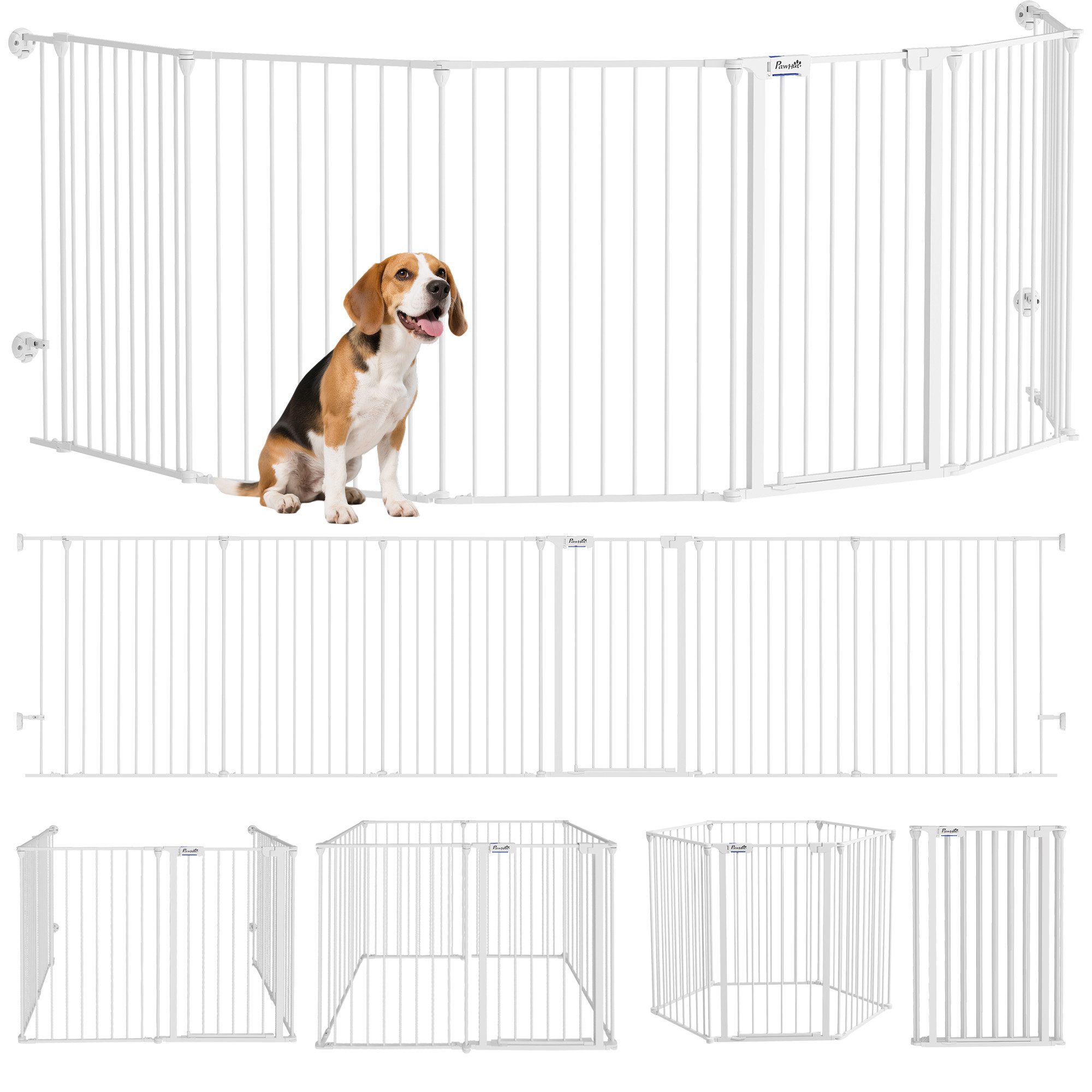 PawHut Freigehege Hundeabsperrgitter mit 6 Platten, Weiß 123 x 102 x 90 cm