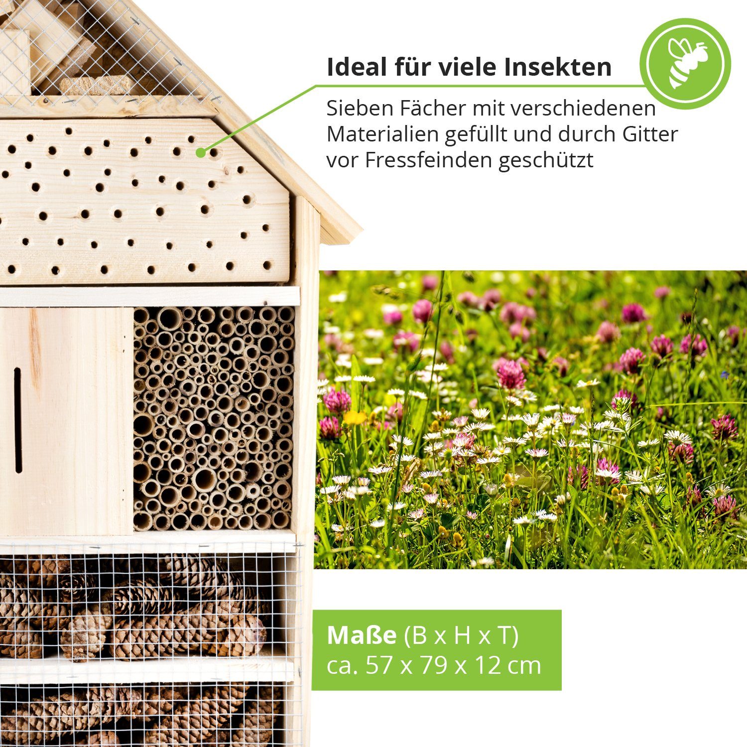 gartenetage Insektenhotel XXL Insektenhaus & Bienenhotel, Naturbelassenes, Insektenhotel zum Aufstellen mit Pfählen