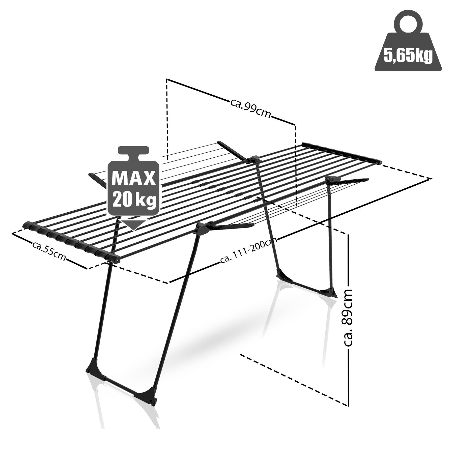 BigDean Wäscheständer Mit Grip-Leinen - 20m Trockenfläche, Extra Hoch & Made In Europe