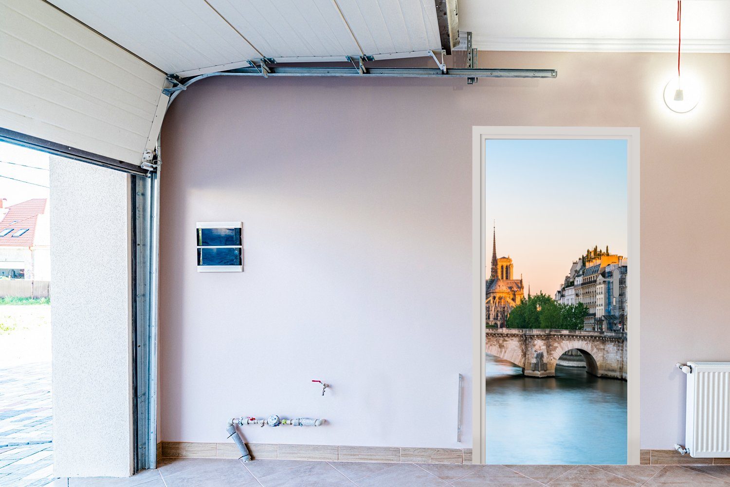 Fototapete Wasser, Tür, Türaufkleber, 75x205 Brücke St), - MuchoWow bedruckt, Paris Türtapete cm Matt, für - (1