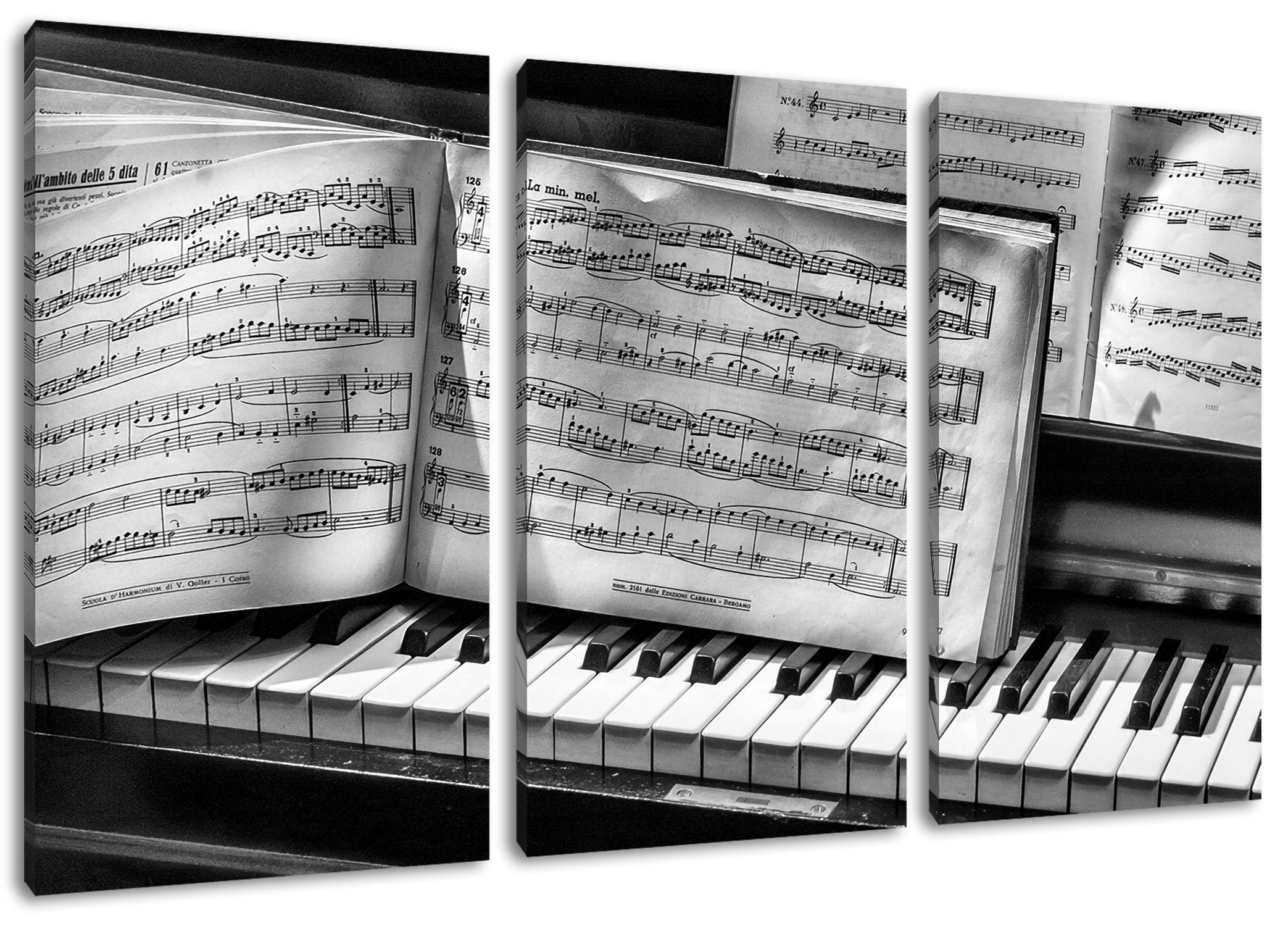 Pixxprint Leinwandbild Klavier Noten Nahaufnahme Piano, Klavier Noten Nahaufnahme Piano 3Teiler (120x80cm) (1 St), Leinwandbild fertig bespannt, inkl. Zackenaufhänger