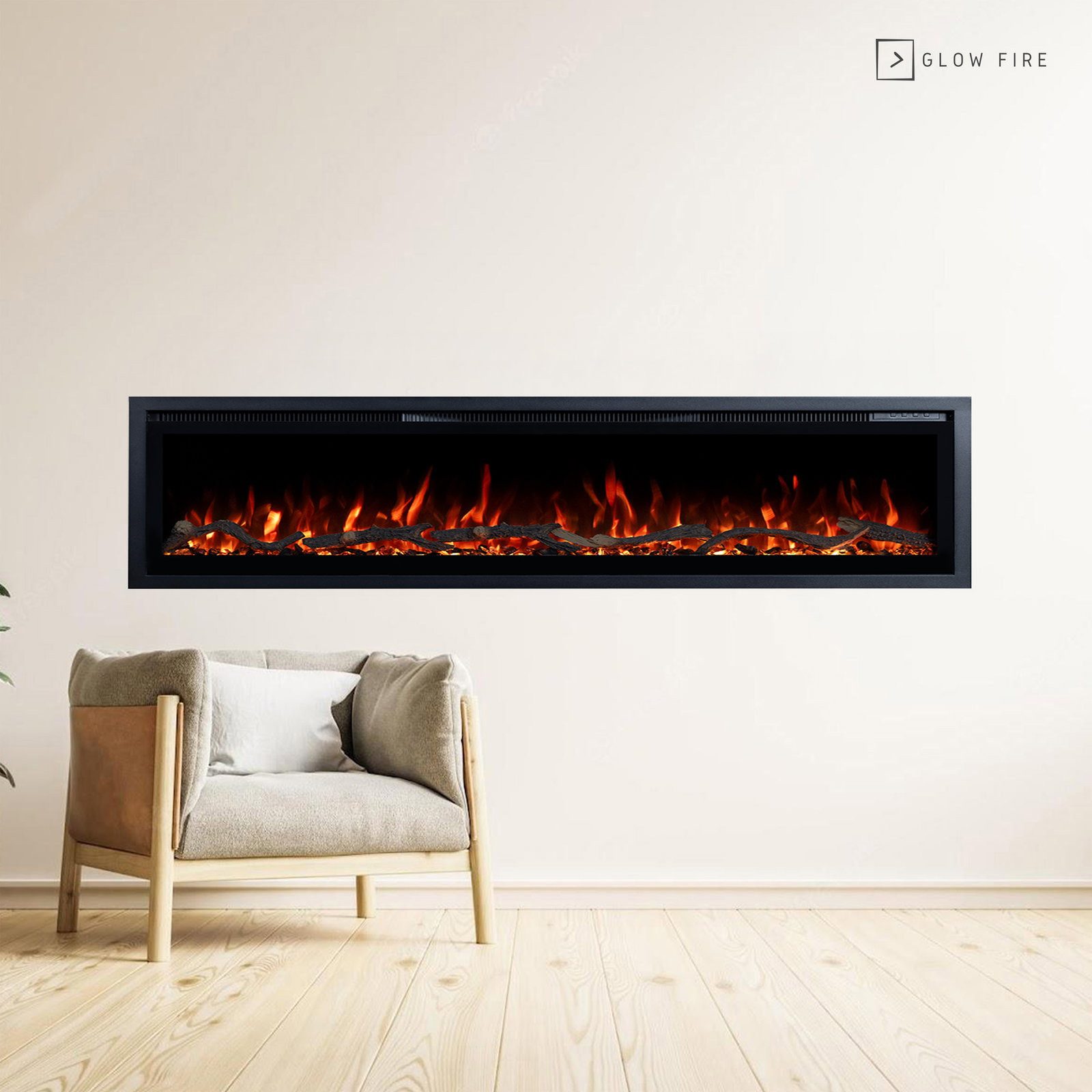 GLOW FIRE Elektrokamin Wandkamin Core, 3D Feuer und Heizung (Thermostat, bis 1800 W), Elektrischer Stand-, Wand- oder Einbaukamin mit APP Steuerung, LED
