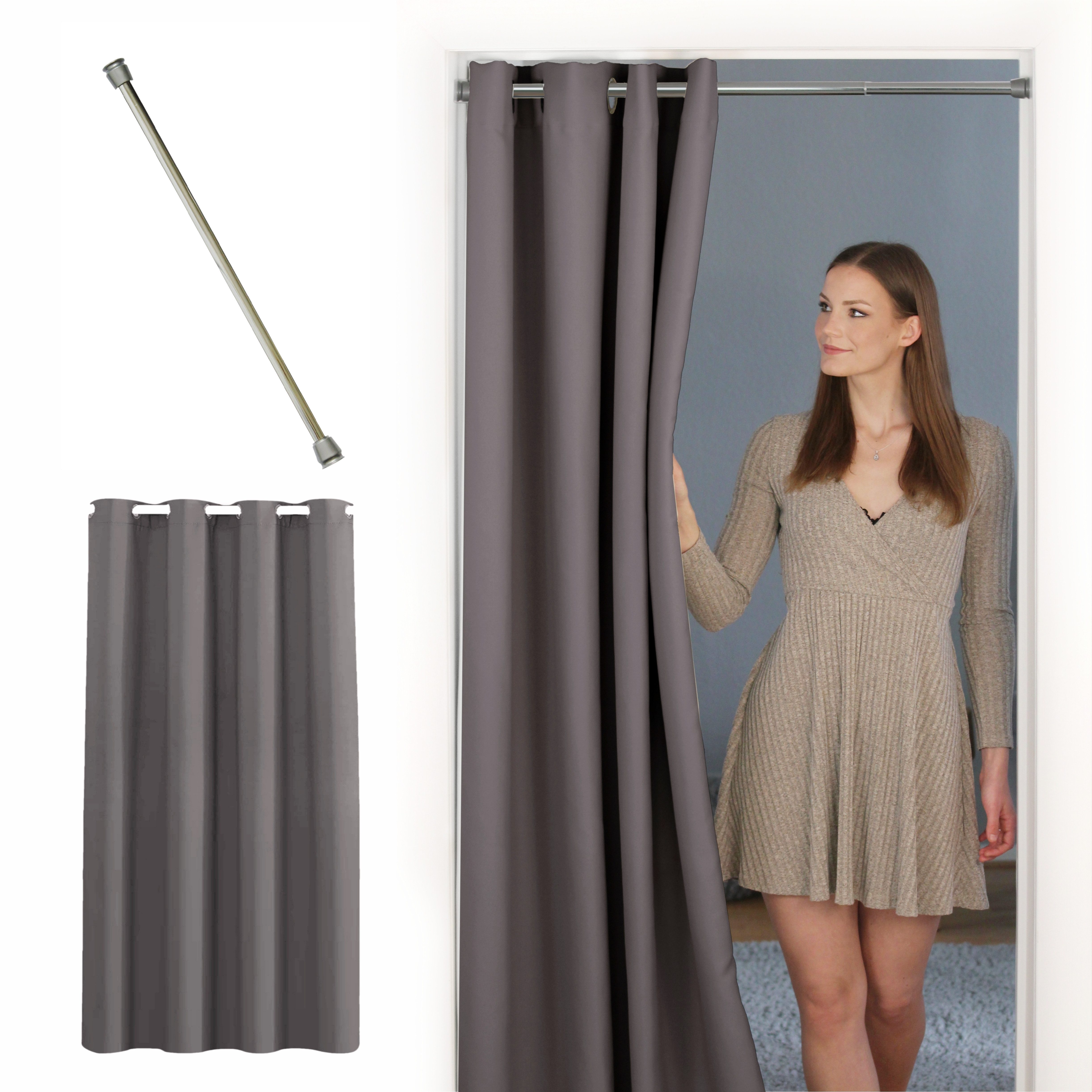 tinycurtains Türvorhang mit Stange silber 70-120 günstig online kaufen