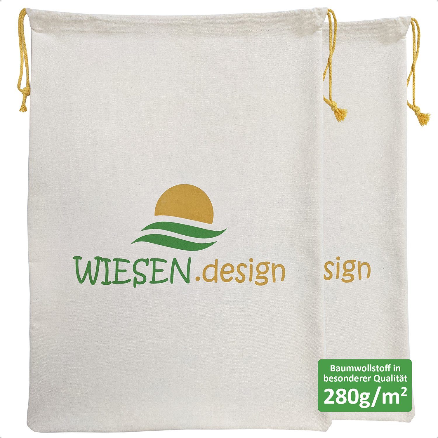 WIESEN.design Wäschesack Set, Baumwollbeutel mit Kordelzug, verstärkte Nähte, außergewöhnliche Grammatur von 280g/m² - EINZIGARTIG, gratis Versand
