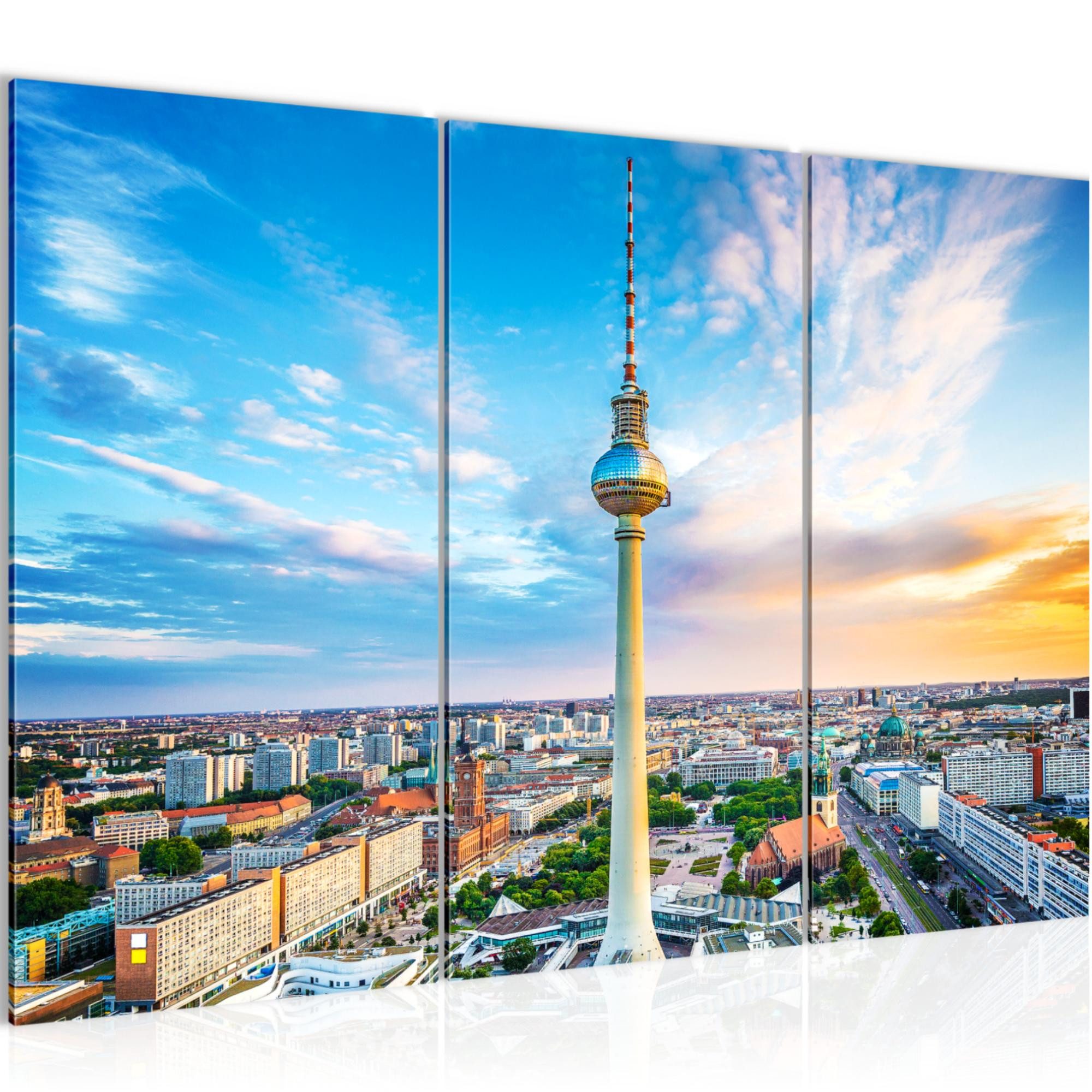 Runa Art Wandbild Berlin Fernsehturm Bild Büro Blau Bunt Städte 120 x 80 cm 015931a, 40 x 80 cm - 3 Bilder