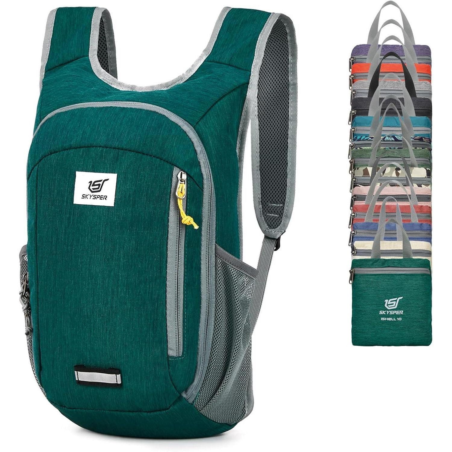 Tagesrucksack Rucksack faltbar ultraleicht wasserfest Daypack 10L 15L 10L Dunkelgrün