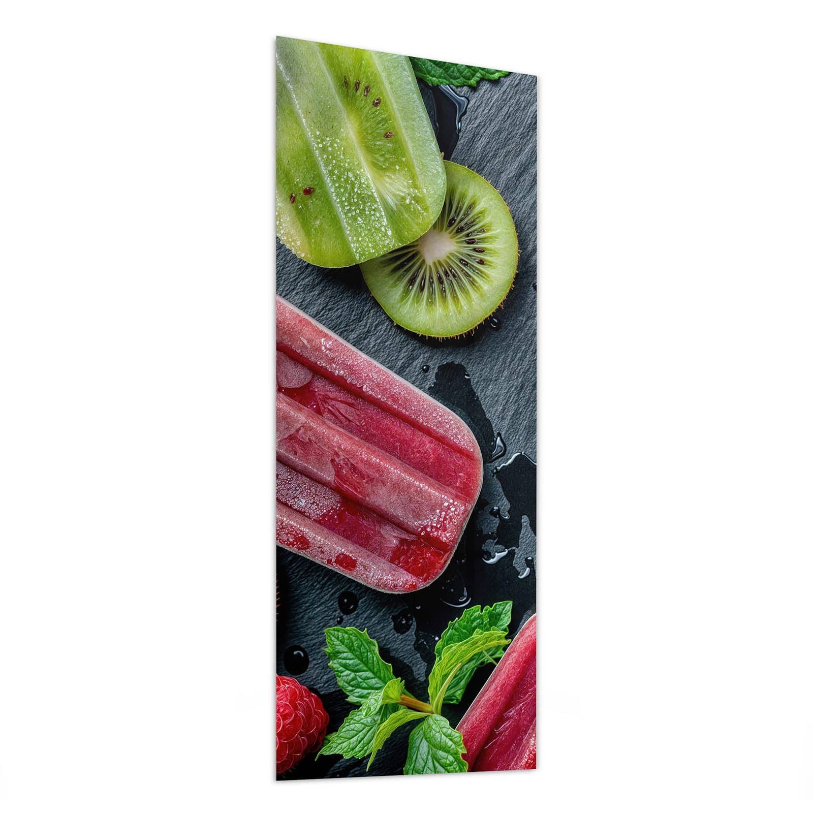 Primedeco Glasbild Wandbild Frisches Eis am Stiel mit Aufhängung, Essen (21 verschiedene Größen, 1 St), Elegante Aufhängung