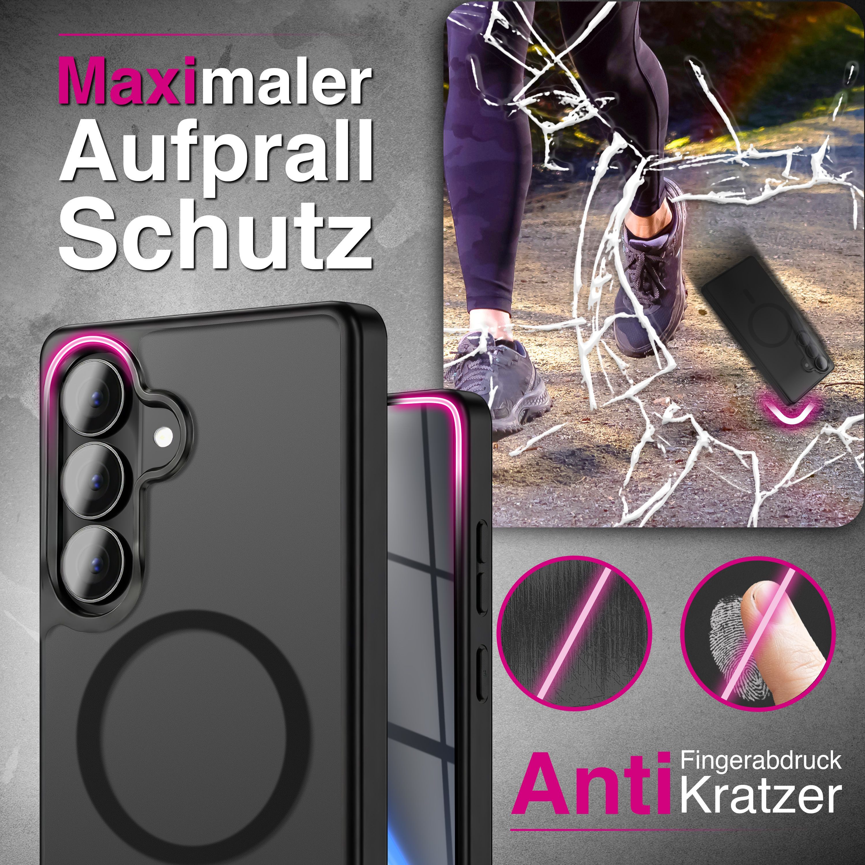 Nalia Smartphone-Hülle Samsung Galaxy S26 16 cm (6,3 Zoll), SLATE Case - MagSafe Magnetring, Smart-Cut Design & Seidenmatt