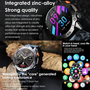 LWEARKD Smartwatch (1,43 Zoll, Android iOS), Herren Telefonfunktion AMOLED Fitnessuhr 123 Sportmodi SpO2 Pulsuhr