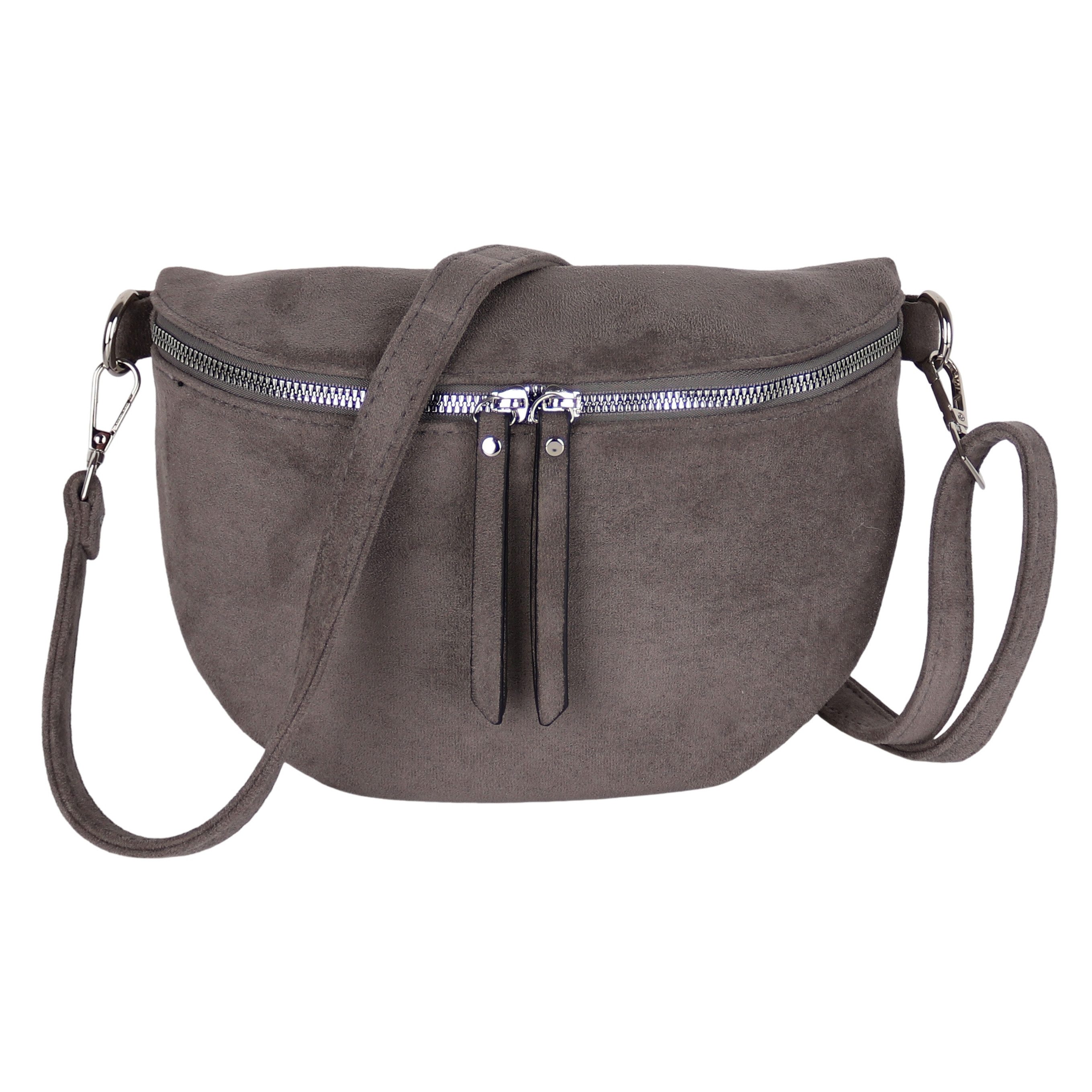 MIRROSI Bauchtasche Damen Taschen, Umhängetasche, Brusttasche, 26x18x9cm Wildleder Optik (Schultertasche für jednen Anlass), Crossbody Bag, Verstellbarer Schulterriemen für mehr Flexibilität.