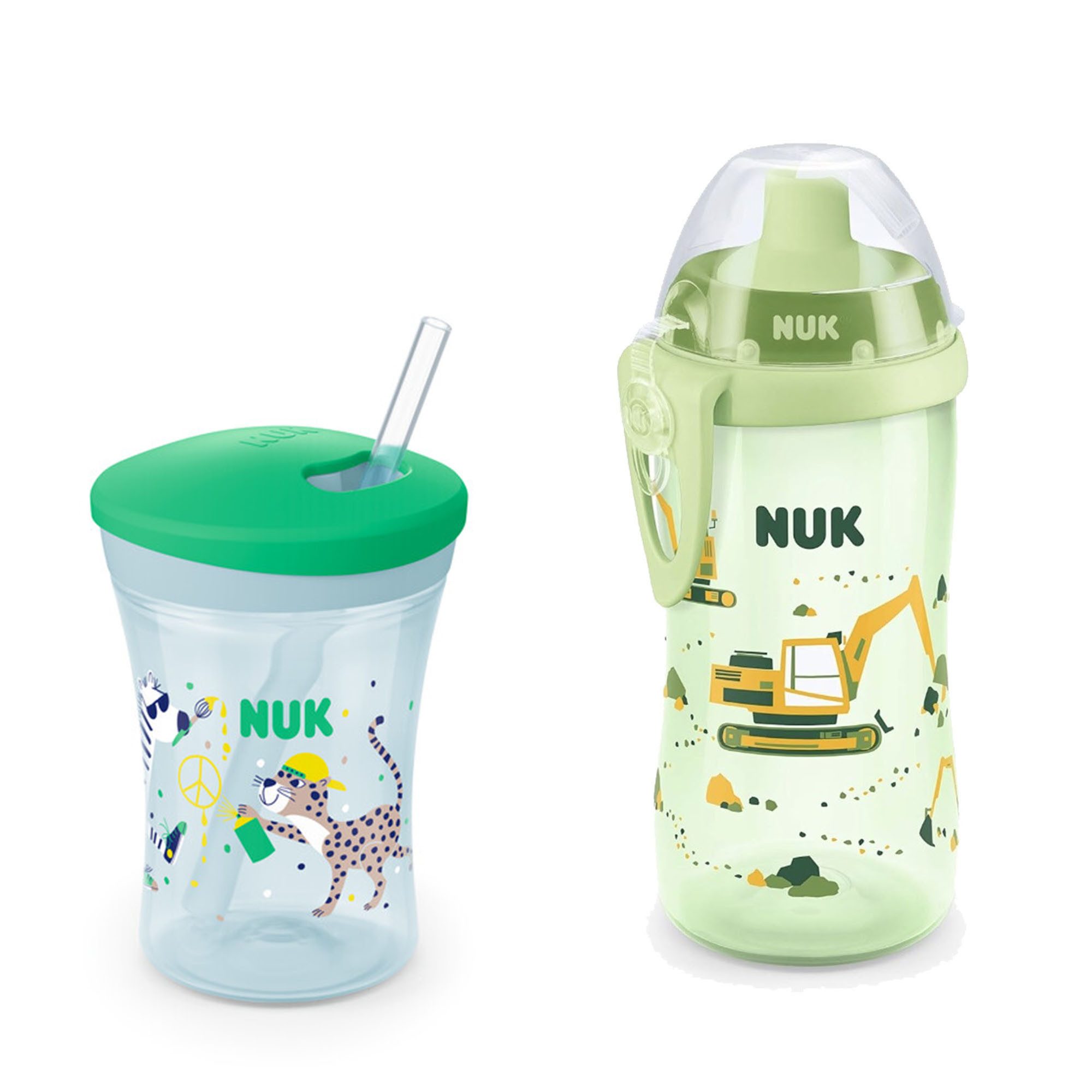 NUK Babyflasche NUK Baby Trinkflasche/Becher Action Cup + Flexi Cup Vorteil Set