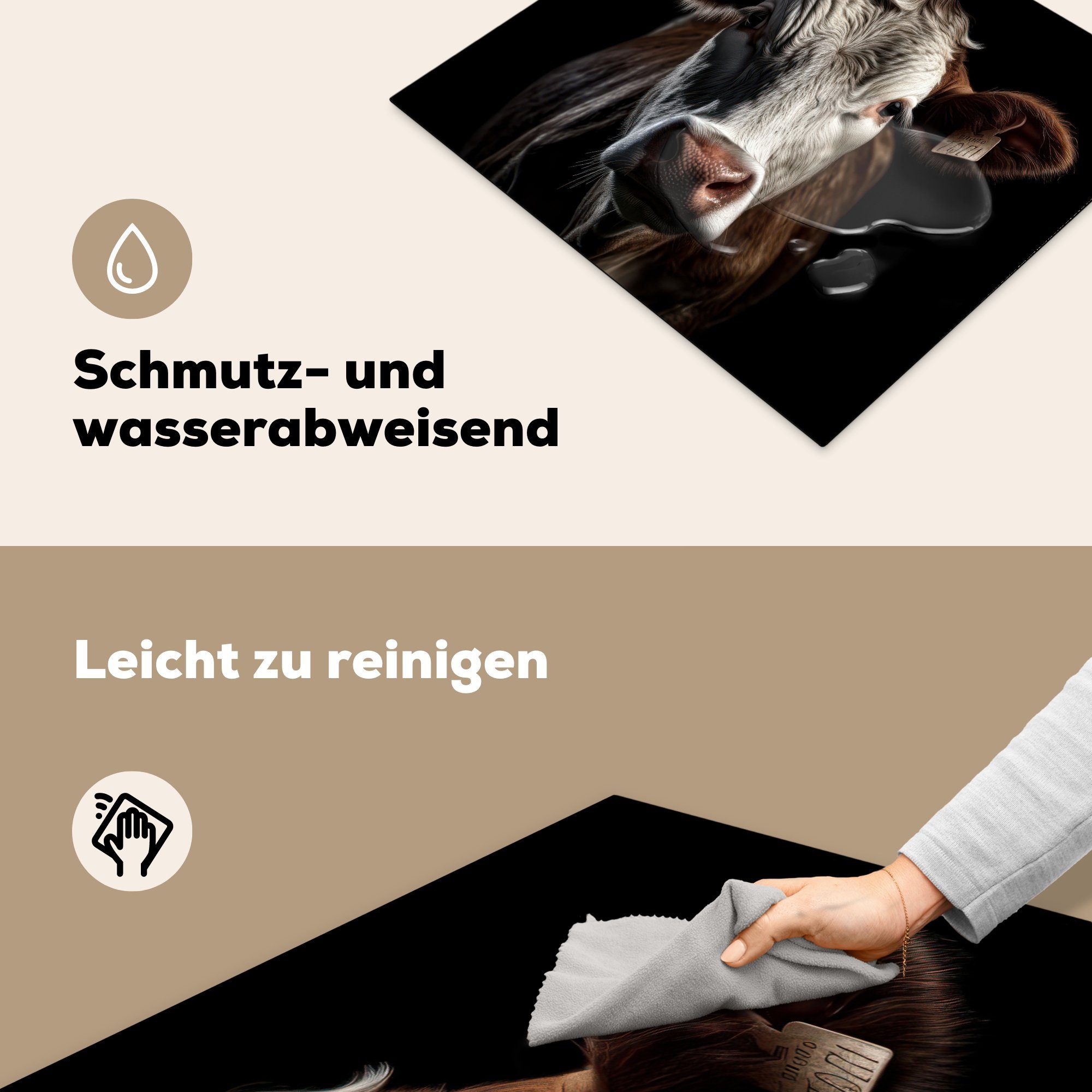 MuchoWow Herdblende-/Abdeckplatte cm, 60x52 - Kühe Mobile Schwarz, - Vinyl, tlg), Porträt Arbeitsfläche - Tiere (1 nutzbar, Ceranfeldabdeckung