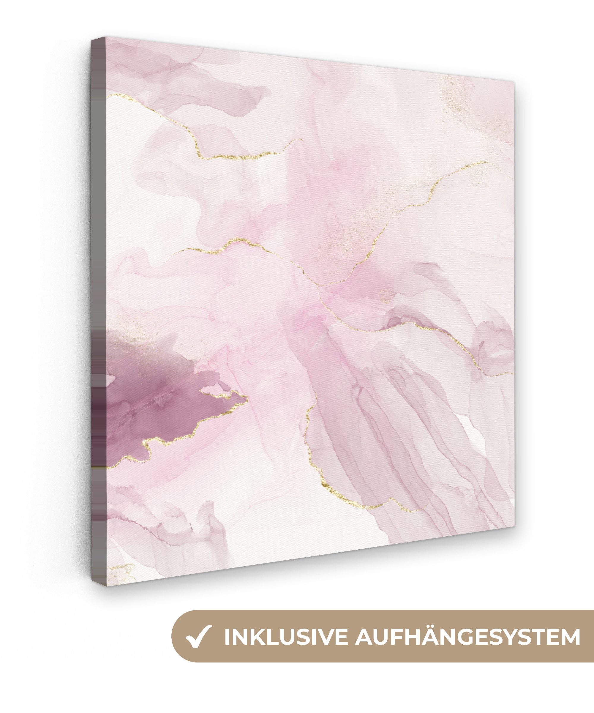 OneMillionCanvasses® Leinwandbild Marmor - Lila - Gold, Fotodruck (1 St), Wandbild, Deko Schlafzimmer Wohnzimmer Flur 20x20 cm