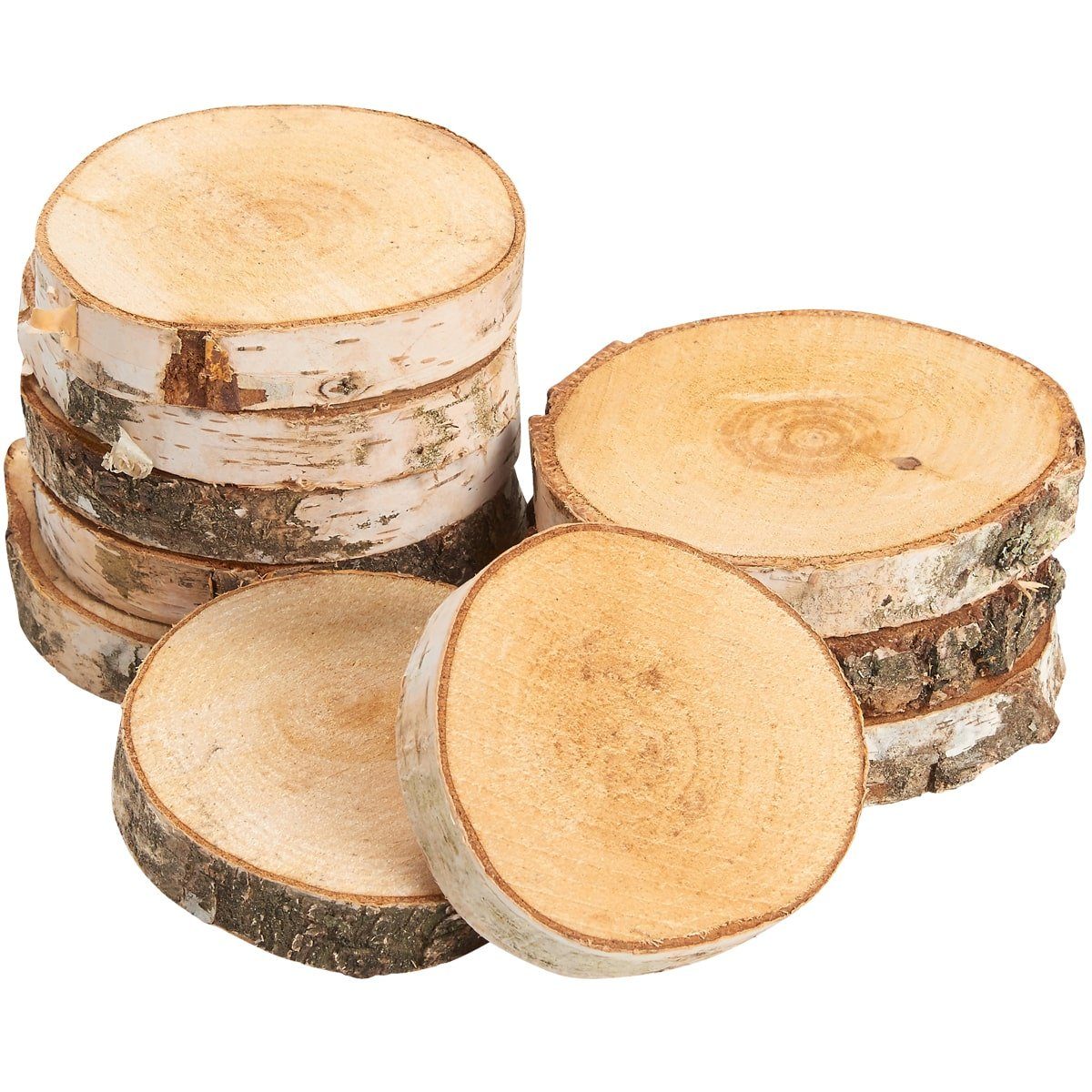 matches21 HOME & HOBBY Bastelnaturmaterial Baumscheiben 10 Stk. Dekoholz Holzscheiben Holzplatten 10 - 12 cm, (10-tlg), nachhaltige EU Birkenscheiben für Basteln Dekorieren Tischdeko