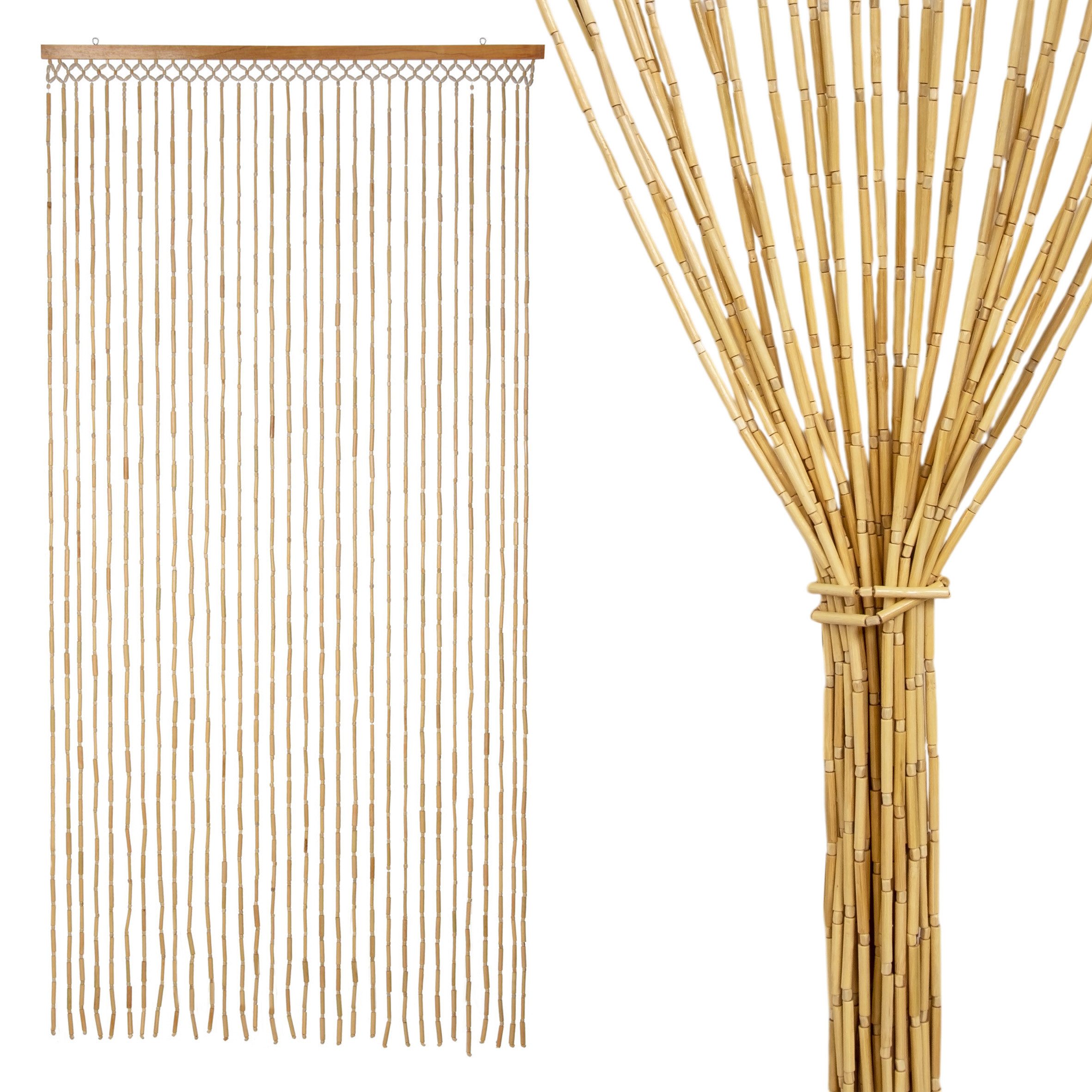 Spetebo Perlenvorhang Dekorativer Türvorhang im Retro Stil mit 31 Strängen 180 x 90 cm (1 St), Hakenaufhängung, halbtransparent, Holz, Holzperlenvorhang im Boho Chic Design