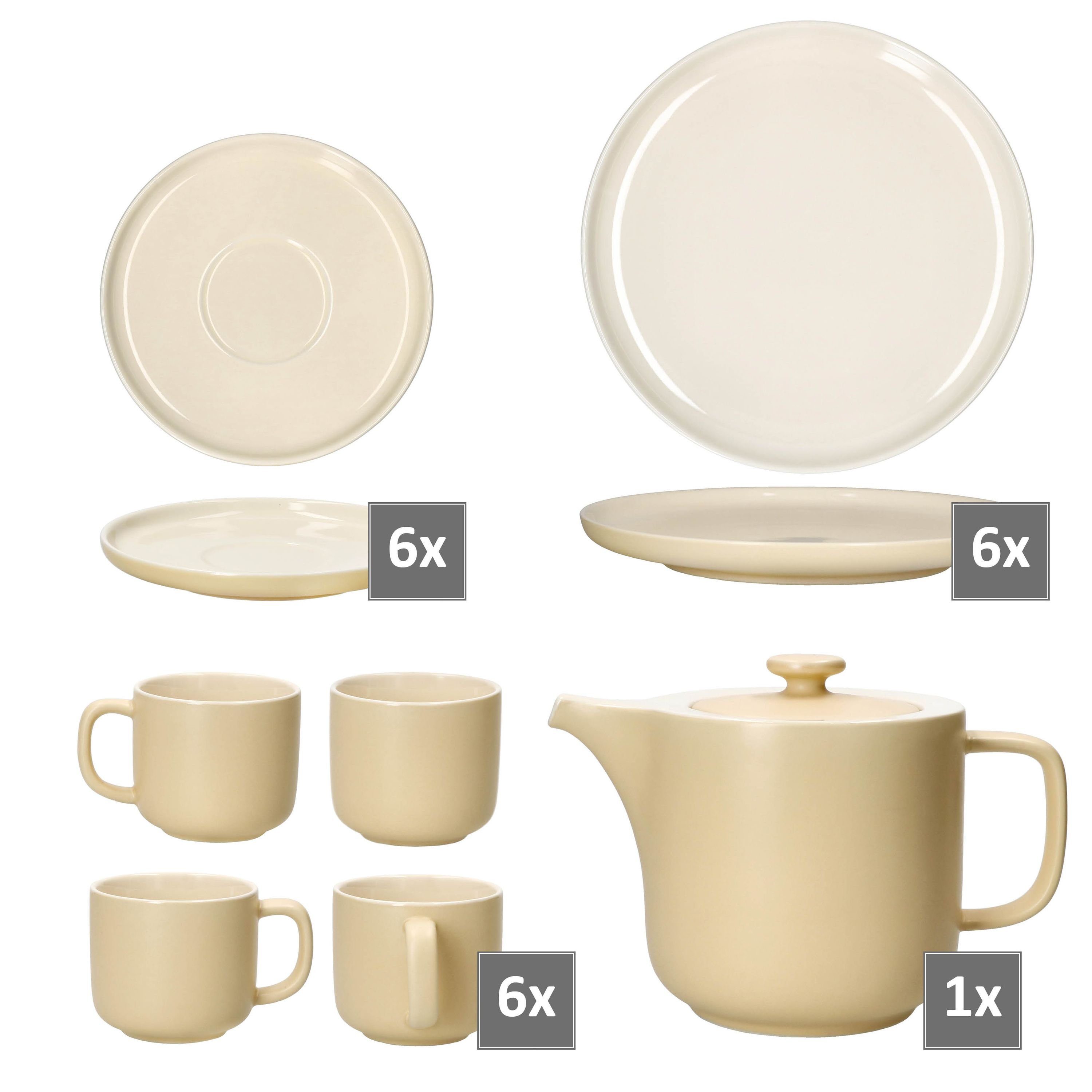 Ritzenhoff & Breker Kaffeeservice Steingut Kaffeeservice Ritzenhoff Untertasse 19tlg Vanille Teller, Tasse Jasper