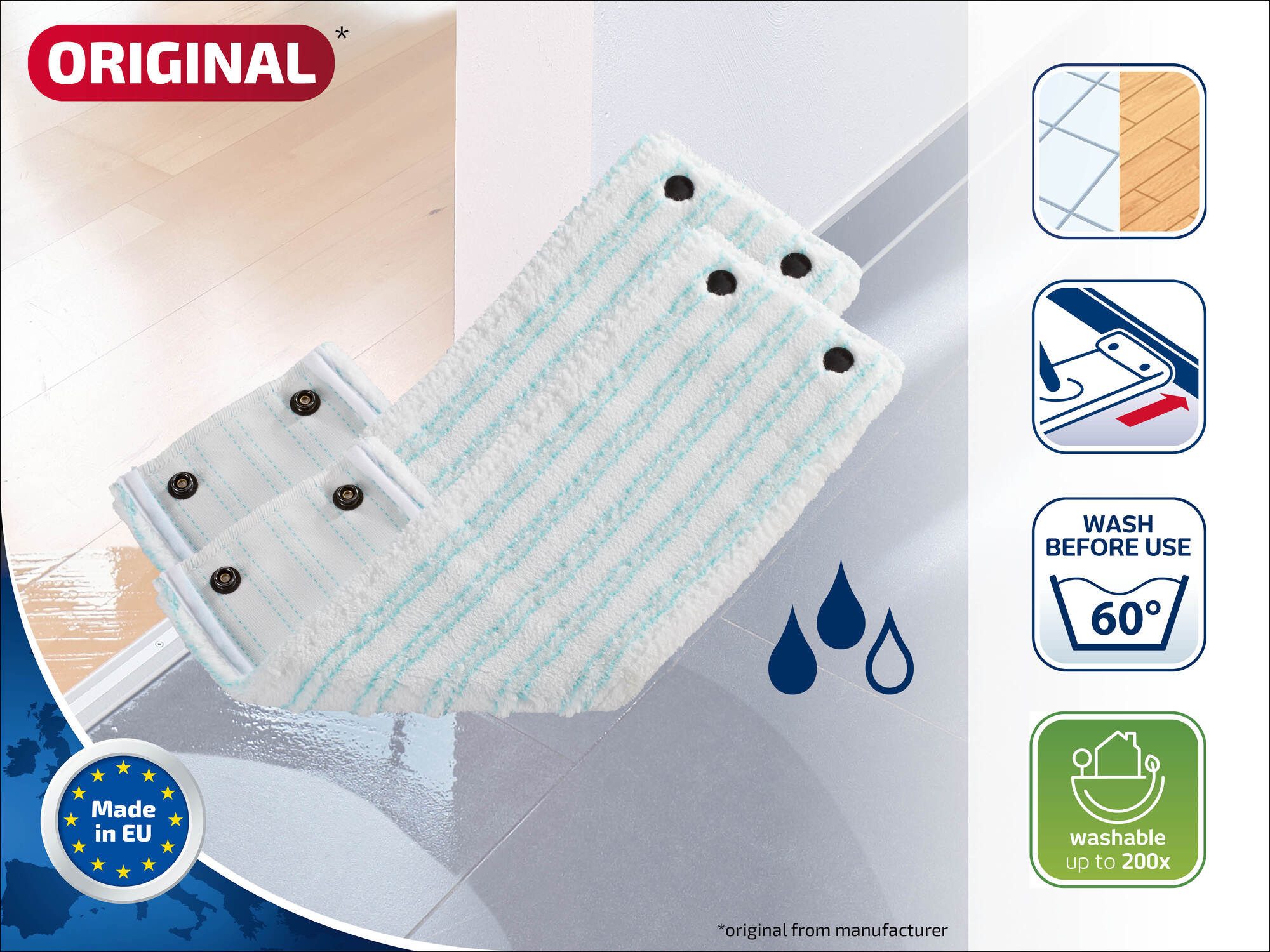 Leifheit Bundle Wischbezug CLEAN TWIST XL/Combi XL micro duo (2er Set) Wischbezug (Mikrofaser, 14.0x49.5 cm, 2-tlg., Waschbar bei 60°C, Wischbreite 42cm, für al – Bild 3 von 5